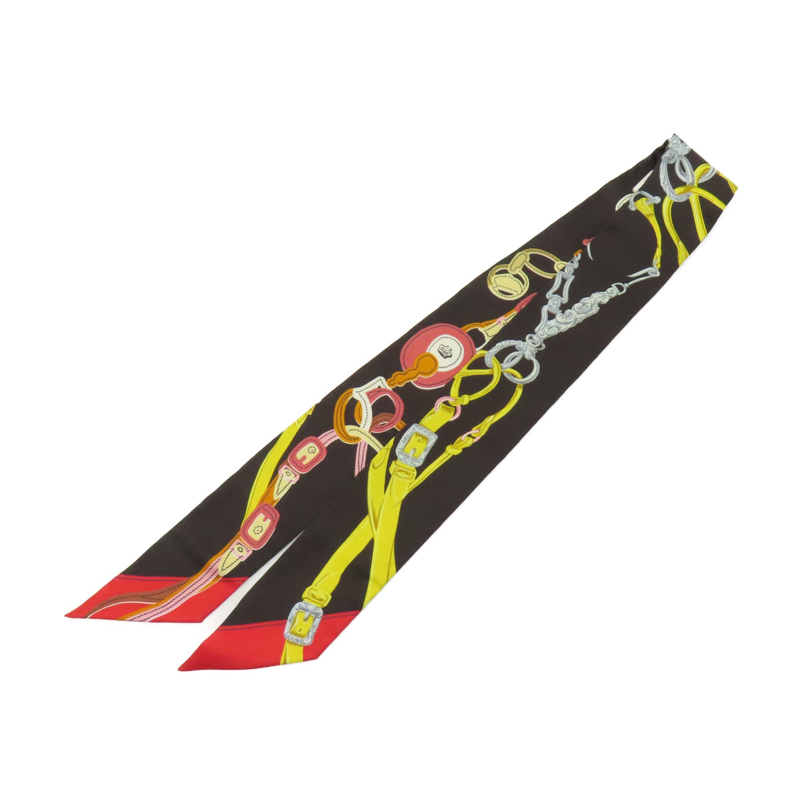 HERMES 【激減優惠】絲質Twilly絲巾黑色/黃色/紅色