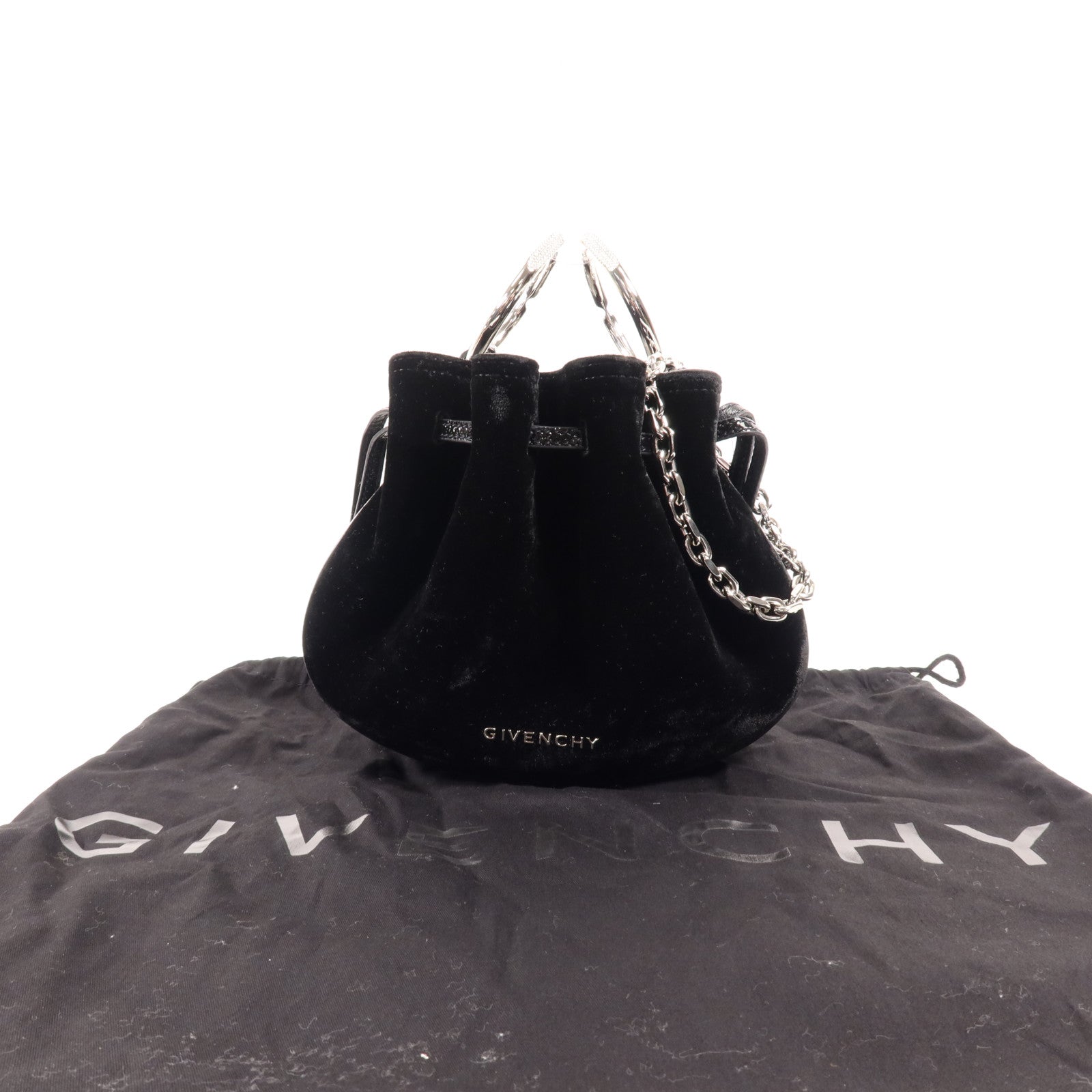 GIVENCHY 天鵝絨/牛皮皮革Shoulder Bag銀扣手挽肩背兩用袋