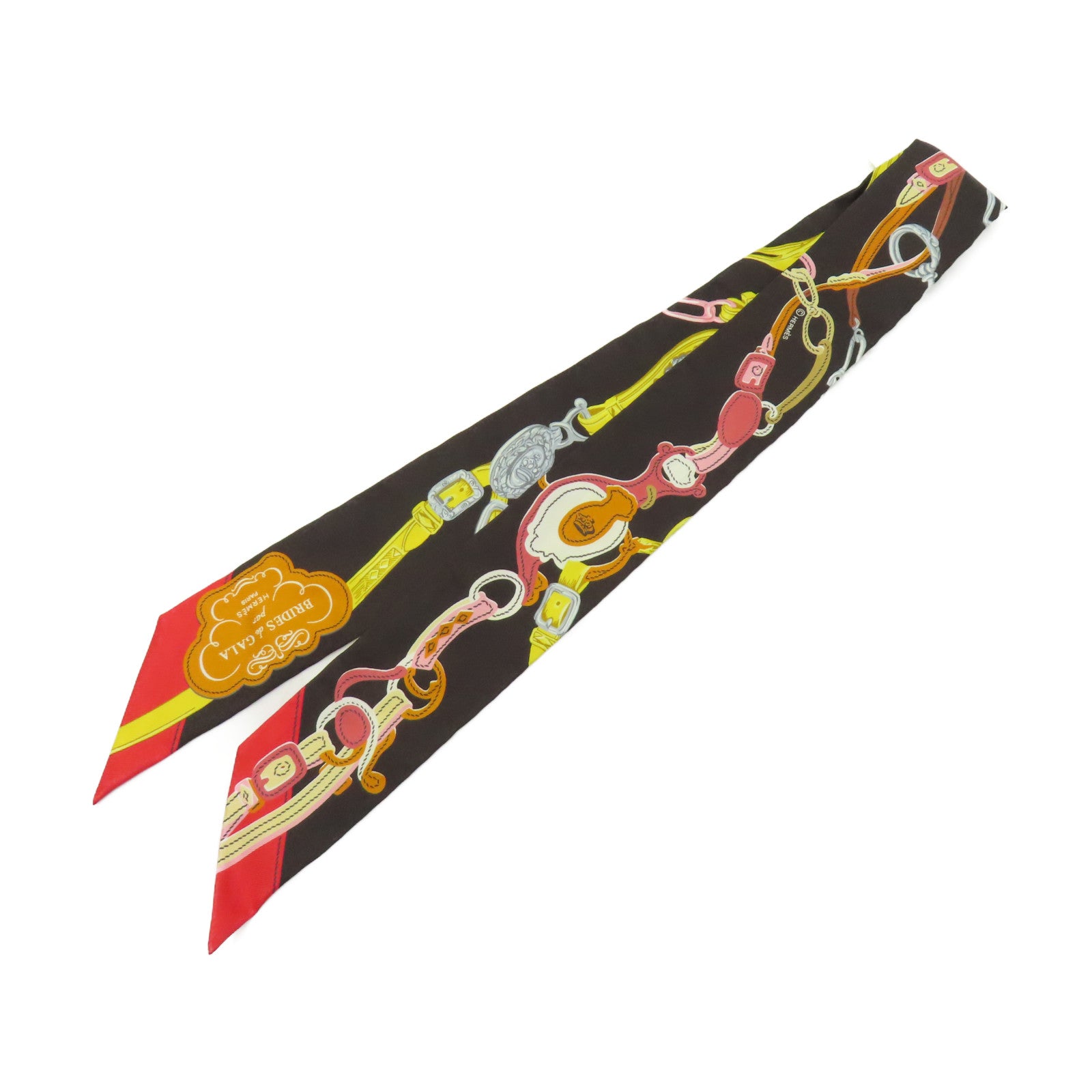 HERMES 【激減優惠】絲質Twilly絲巾黑色/黃色/紅色