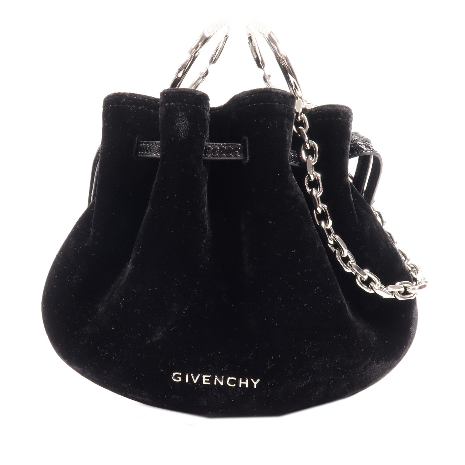 GIVENCHY 天鵝絨/牛皮皮革Shoulder Bag銀扣手挽肩背兩用袋