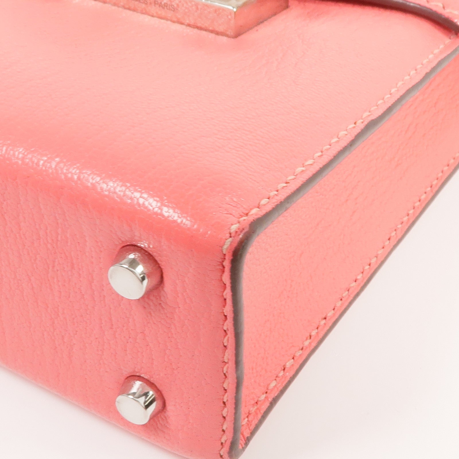 HERMES Chevre皮革Verrou Mini銀扣鏈帶肩背袋Rose Lipstick