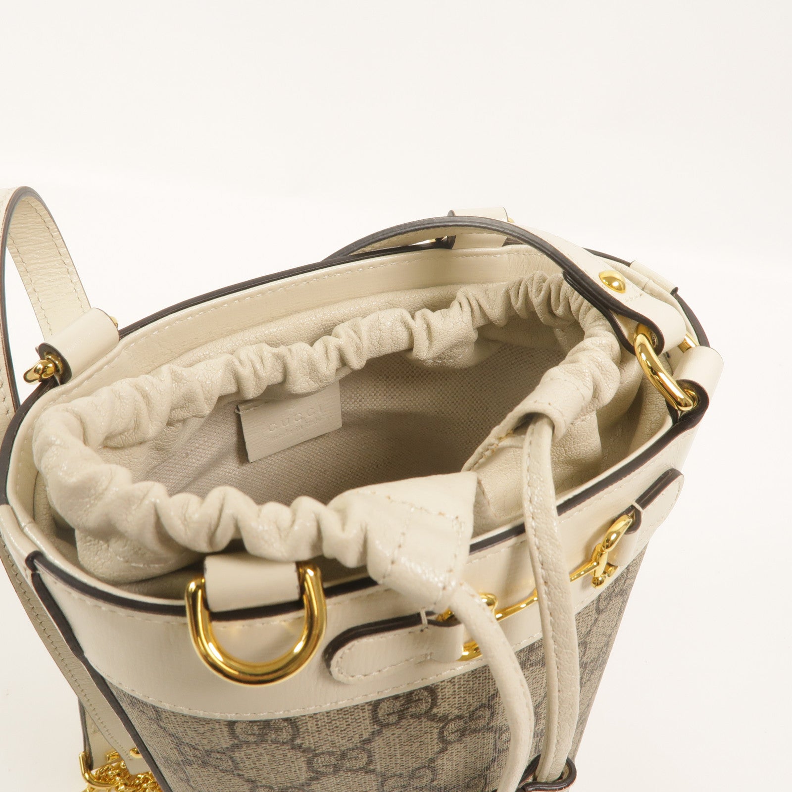 GUCCI 塗層帆布Horsebit 1955 Small Bucket肩背袋
