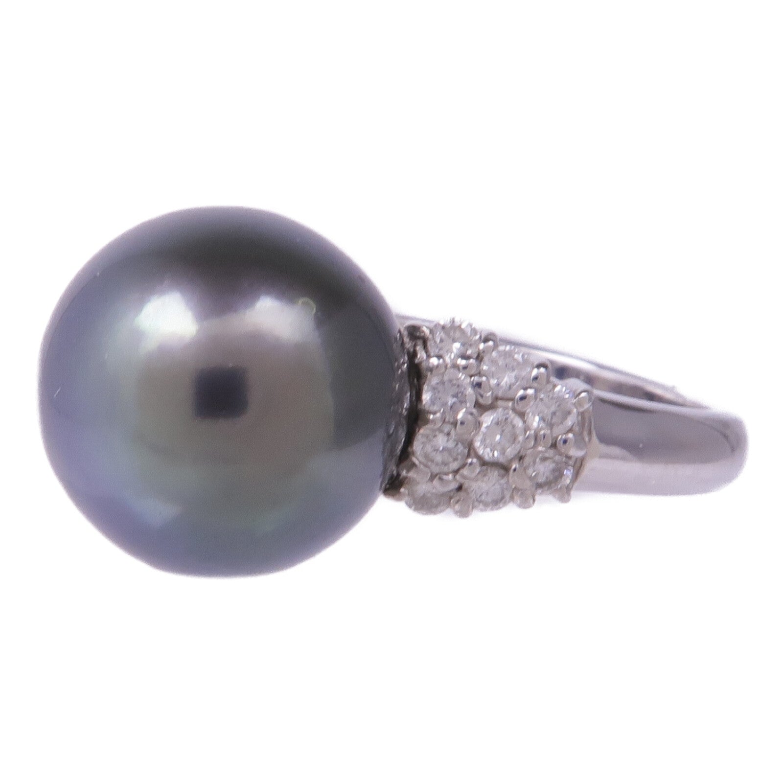 JEWELRY PT900鉑金Black Pearl Diamond Ring珍珠/鑽石戒指US#5.5