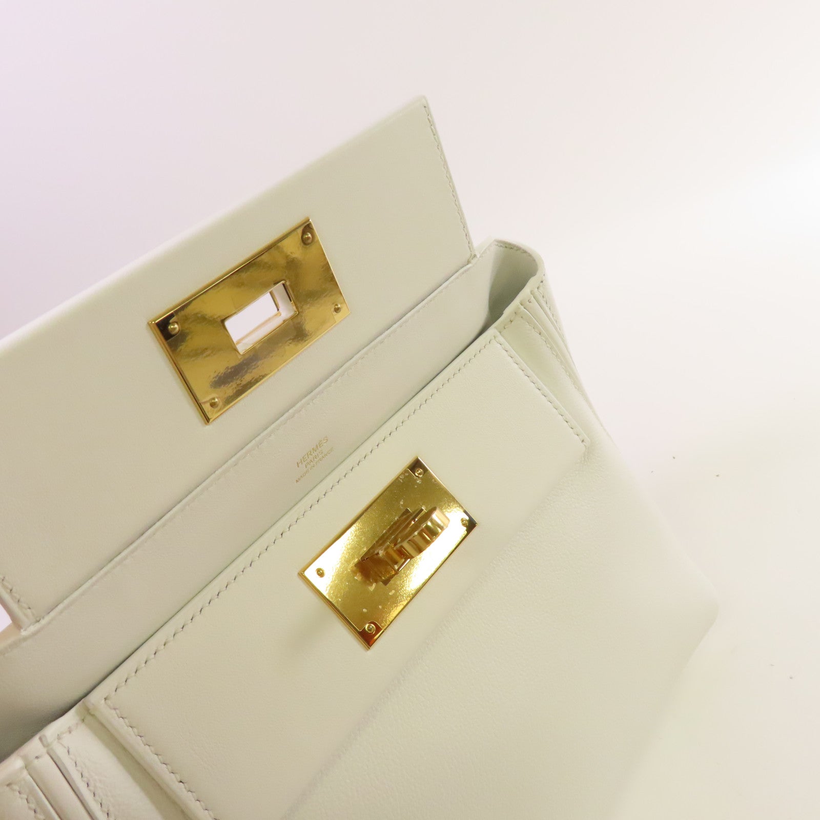 HERMES Evercolor皮革Mini 24/24 2Way Shoulder Bag金扣手挽肩背兩用袋白色