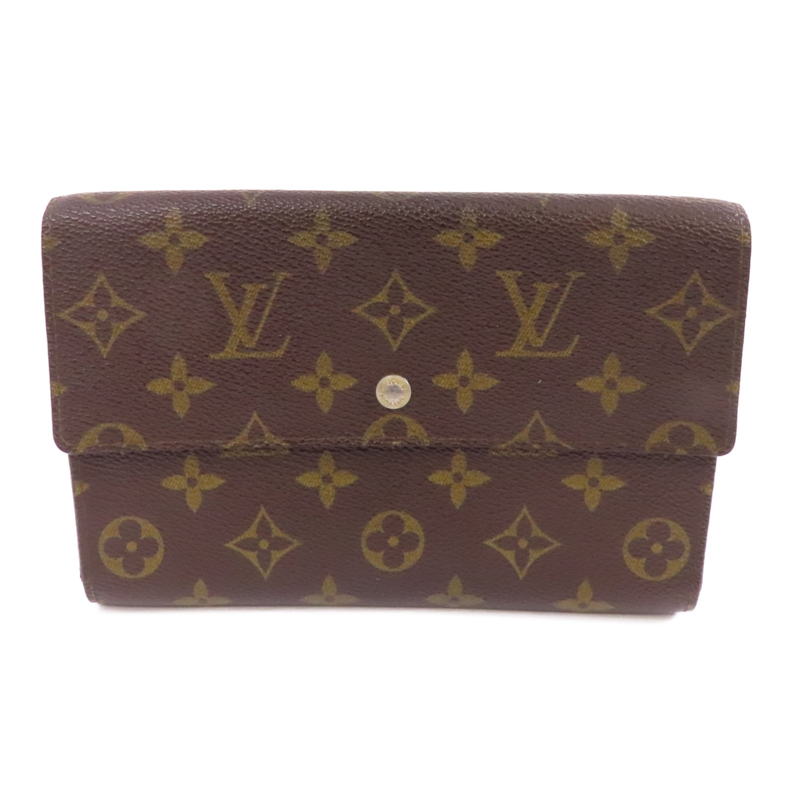 LOUIS VUITTON Monogram Pochette Passport金扣長錢包啡色