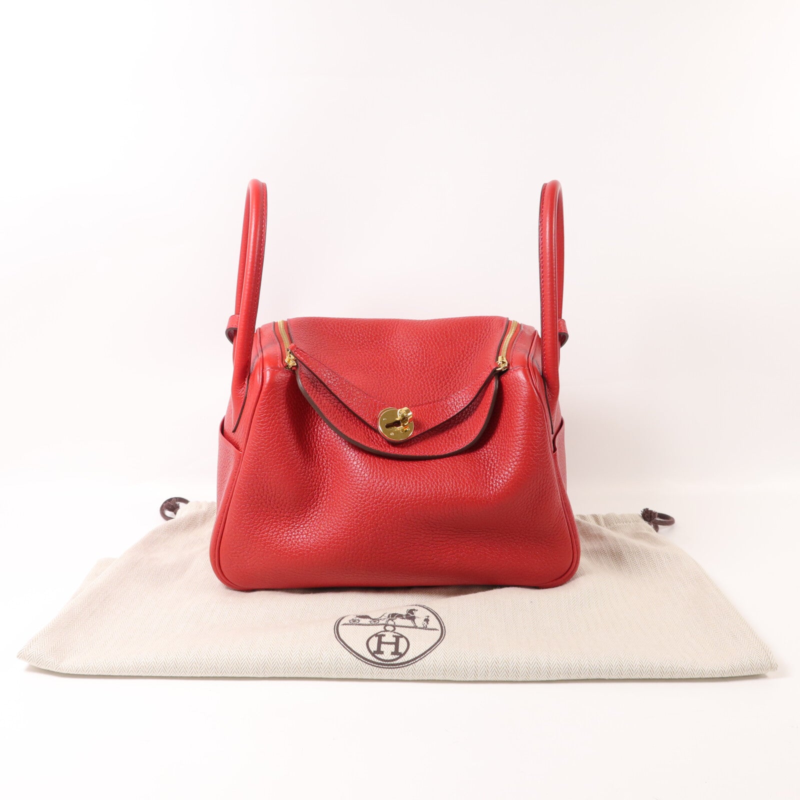 HERMES Togo皮革Lindy 26肩背袋Rouge Casaque