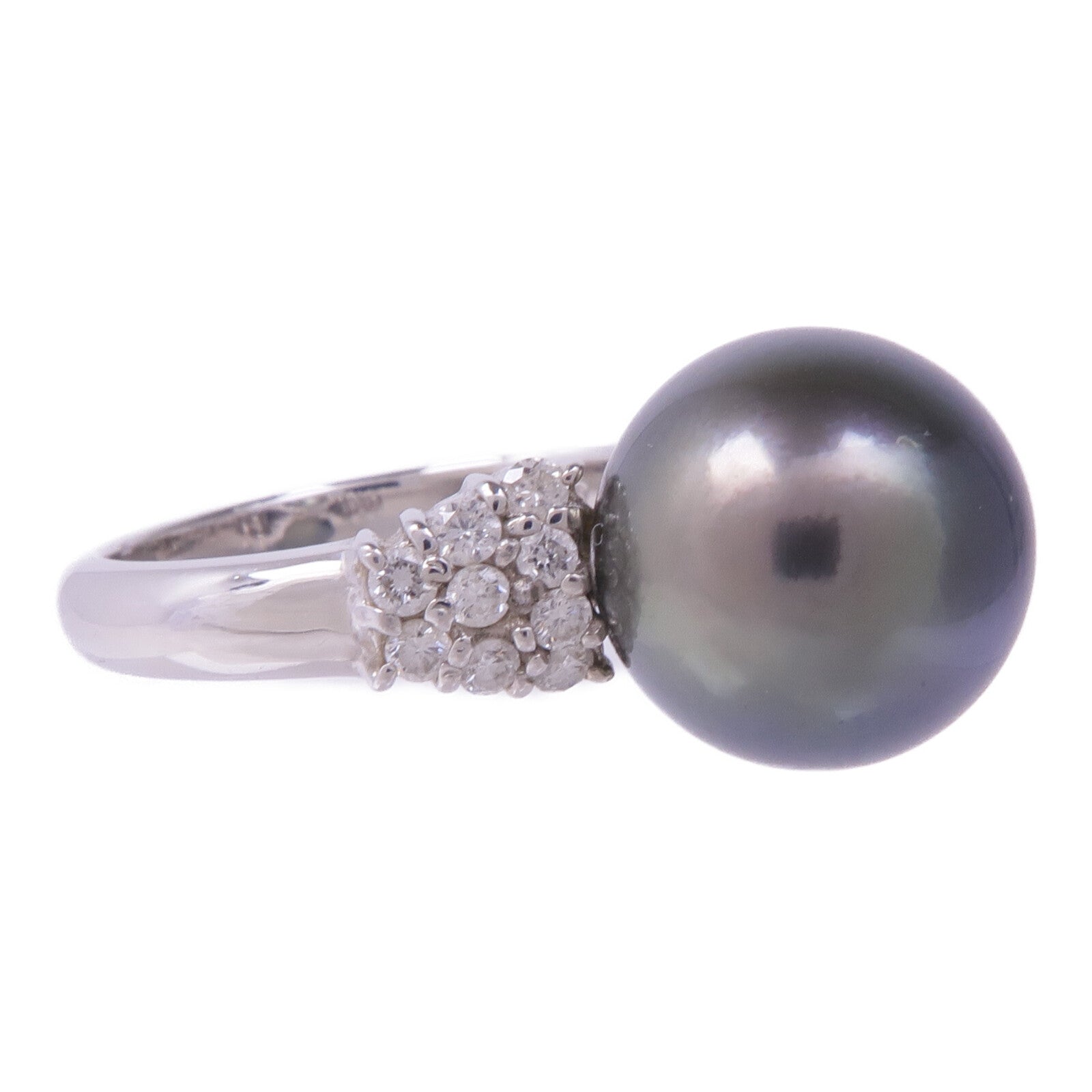 JEWELRY PT900鉑金Black Pearl Diamond Ring珍珠/鑽石戒指US#5.5