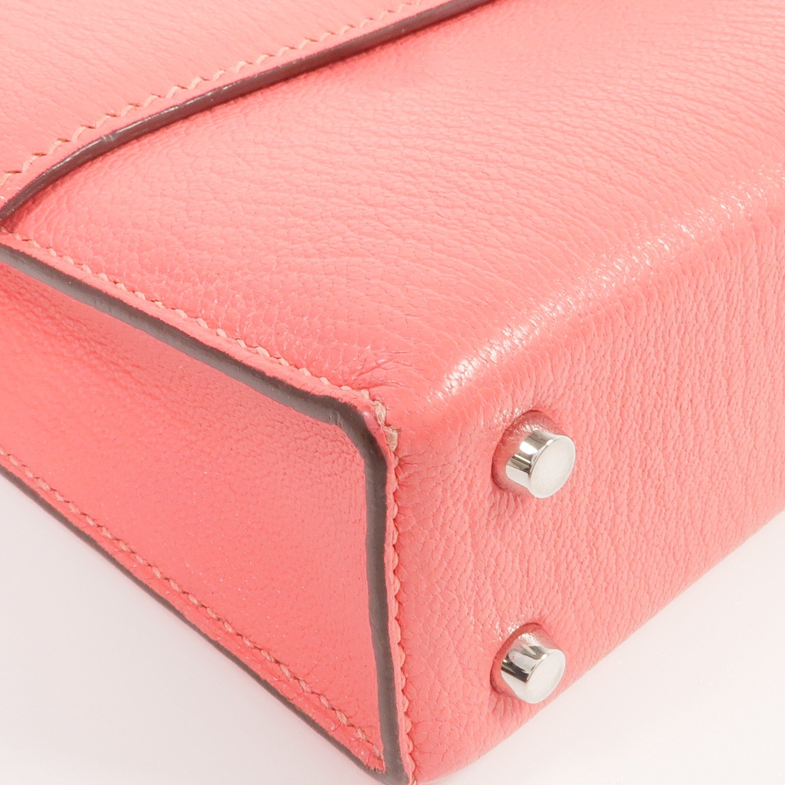 HERMES Chevre皮革Verrou Mini銀扣鏈帶肩背袋Rose Lipstick