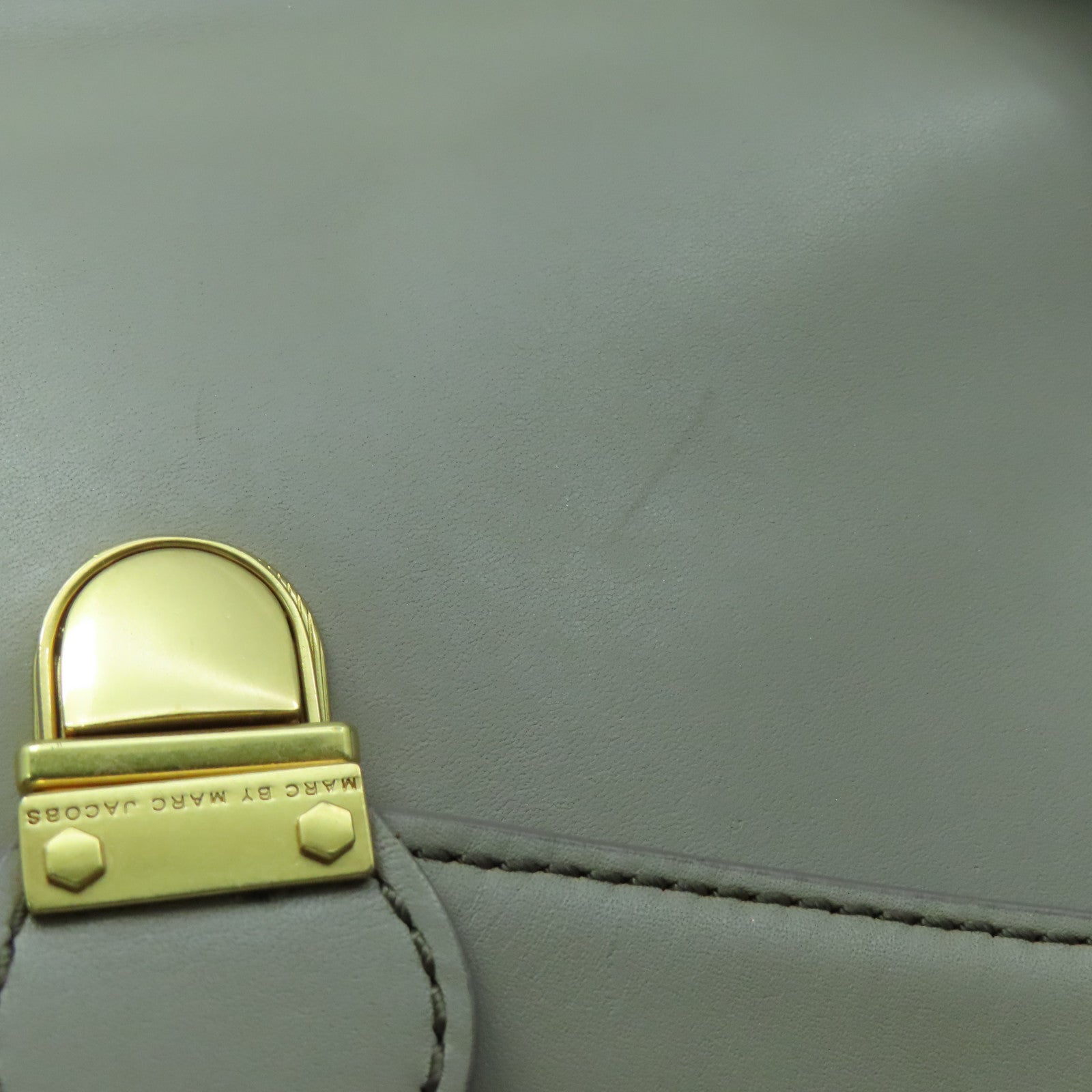 MARC JACOBS cowhide leather 2 Way Shoulder gold buckle handle shoulder bag gray