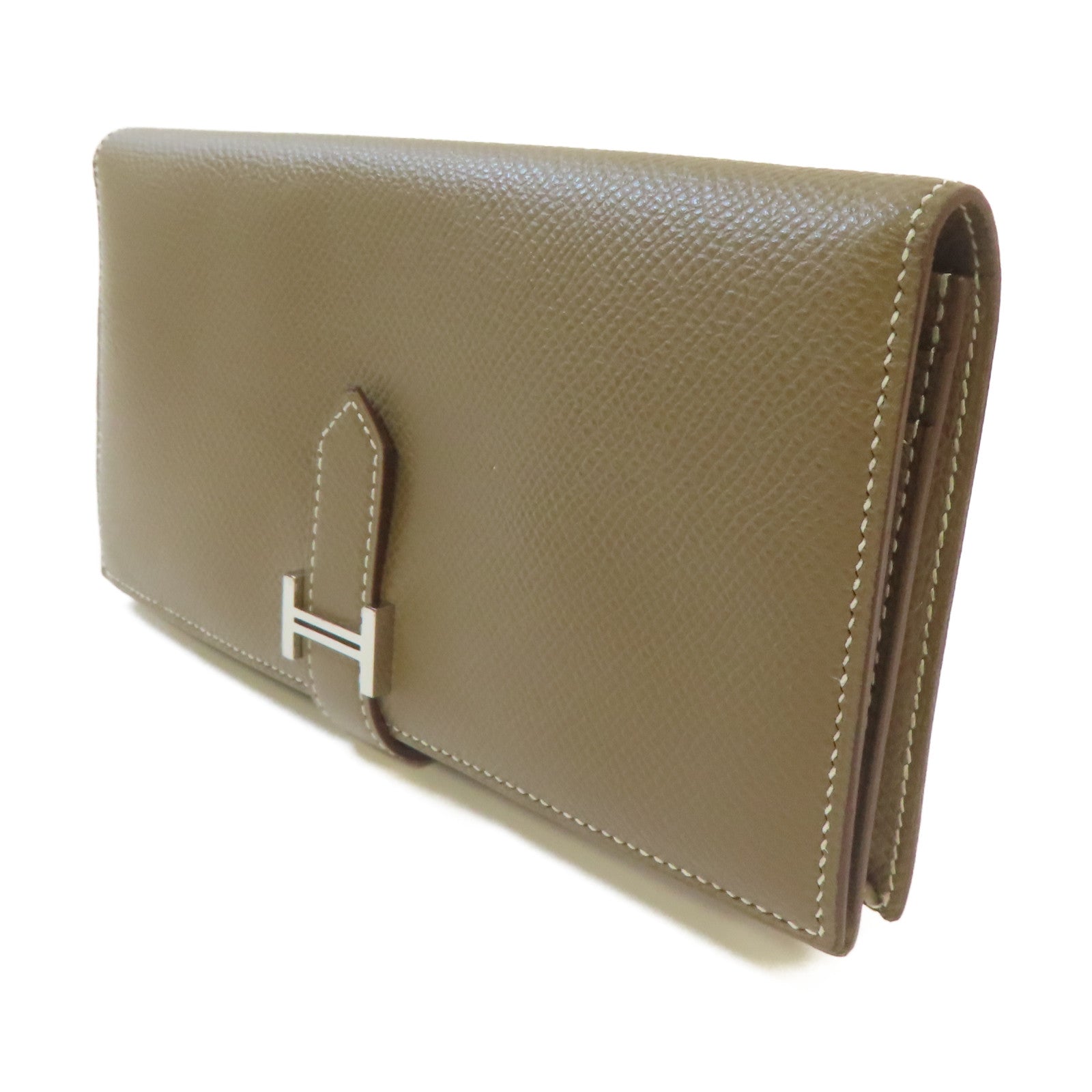HERMES Epsom皮革Bearn Long Wallet銀扣長錢包啡色