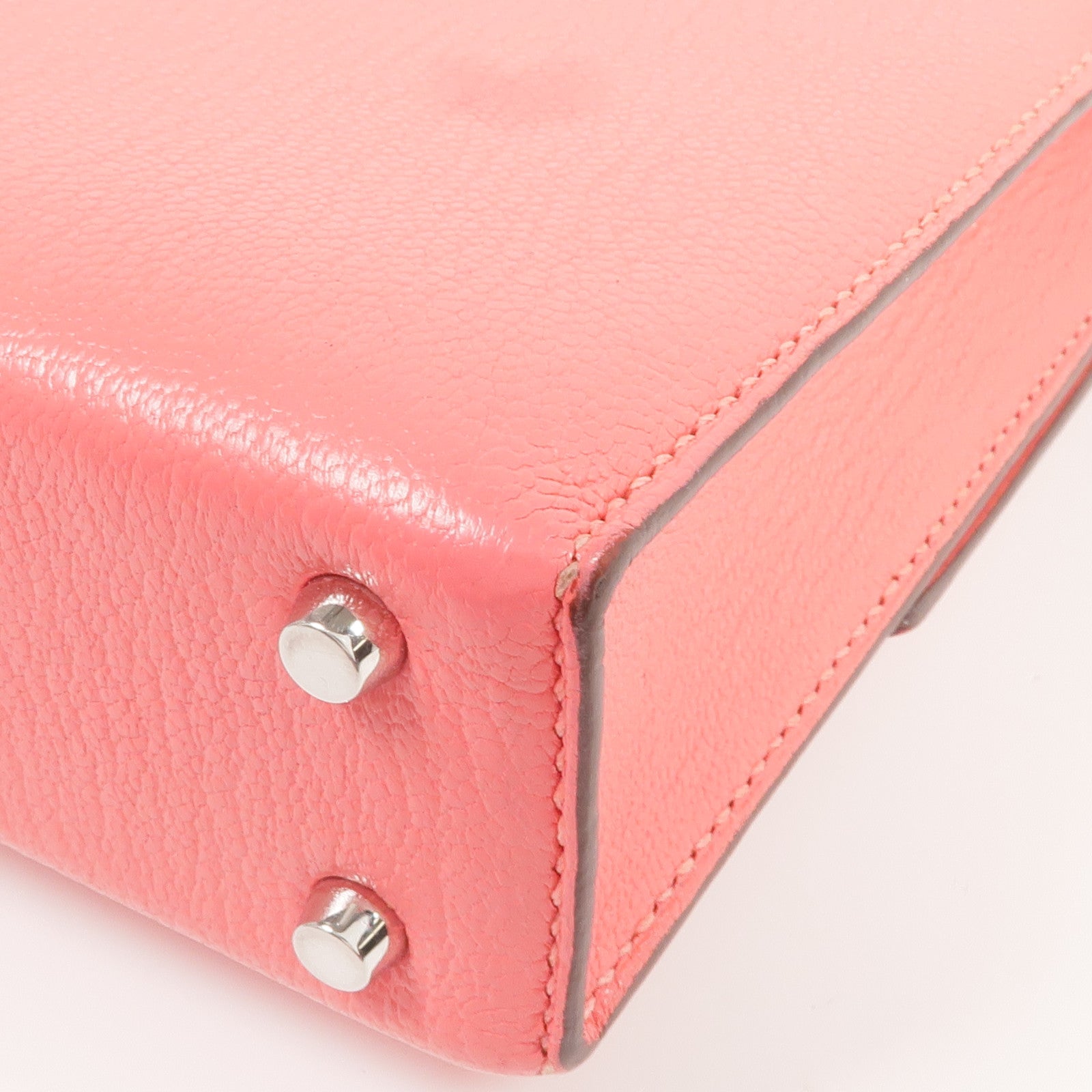 HERMES Chevre皮革Verrou Mini銀扣鏈帶肩背袋Rose Lipstick