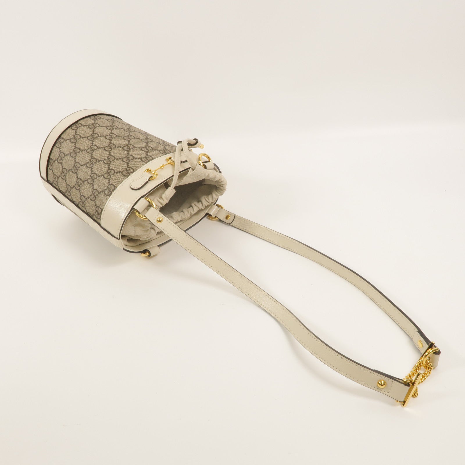 GUCCI 塗層帆布Horsebit 1955 Small Bucket肩背袋