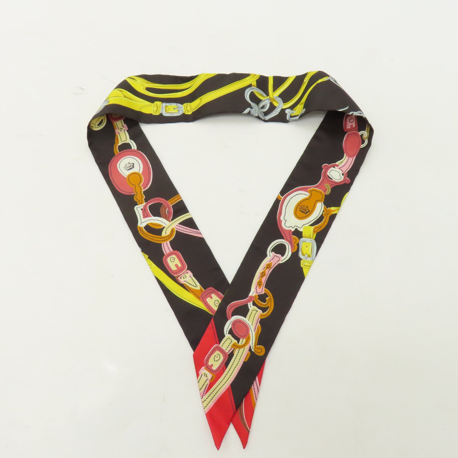 HERMES 【激減優惠】絲質Twilly絲巾黑色/黃色/紅色