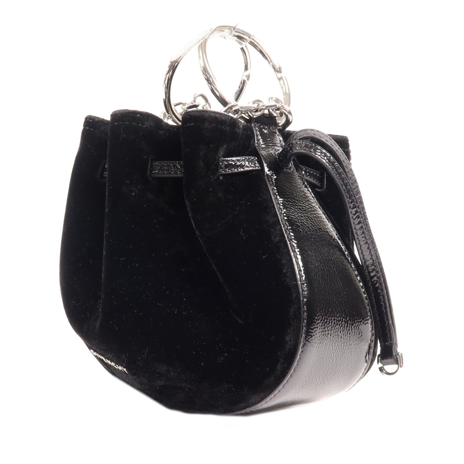 GIVENCHY 天鵝絨/牛皮皮革Shoulder Bag銀扣手挽肩背兩用袋