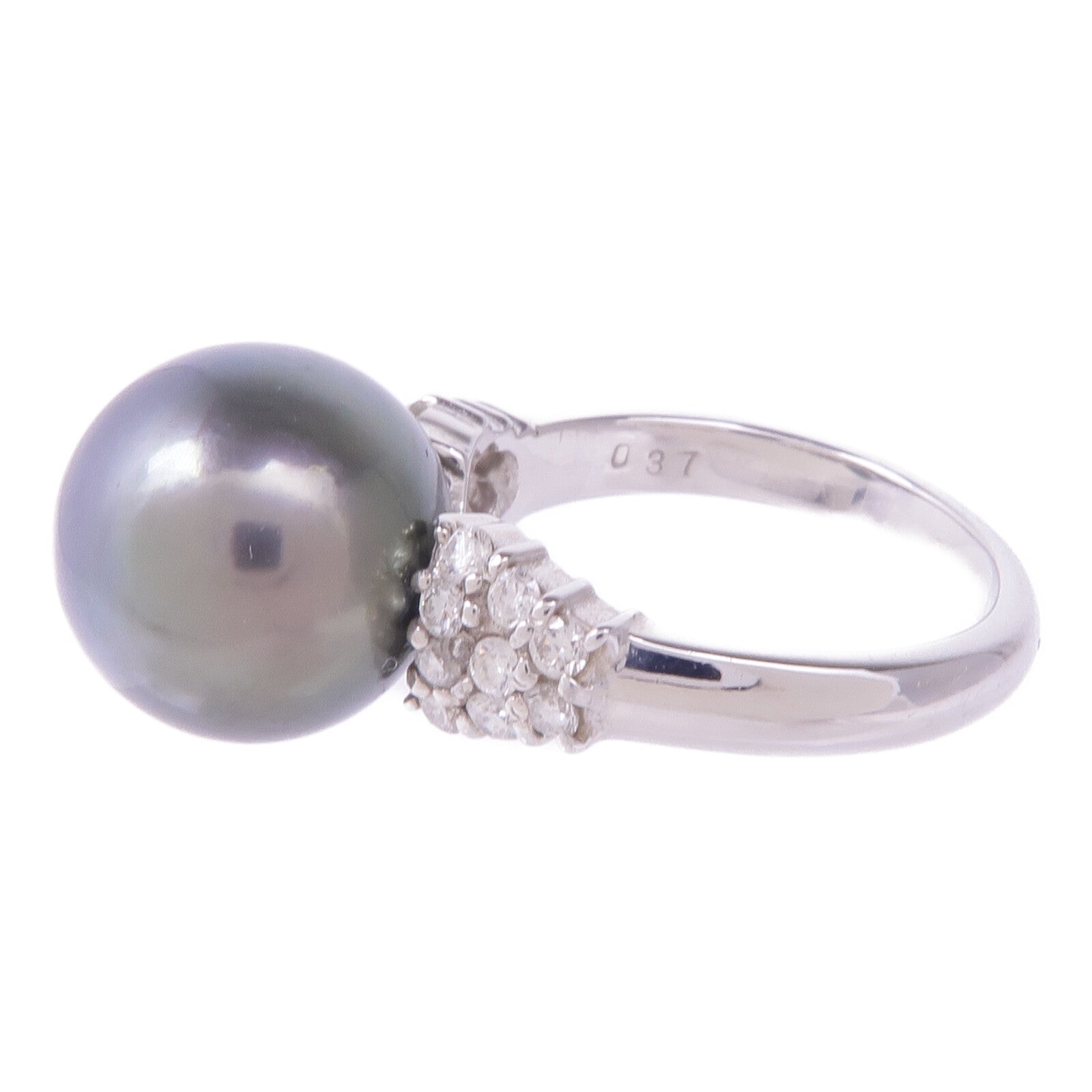 JEWELRY PT900鉑金Black Pearl Diamond Ring珍珠/鑽石戒指US#5.5