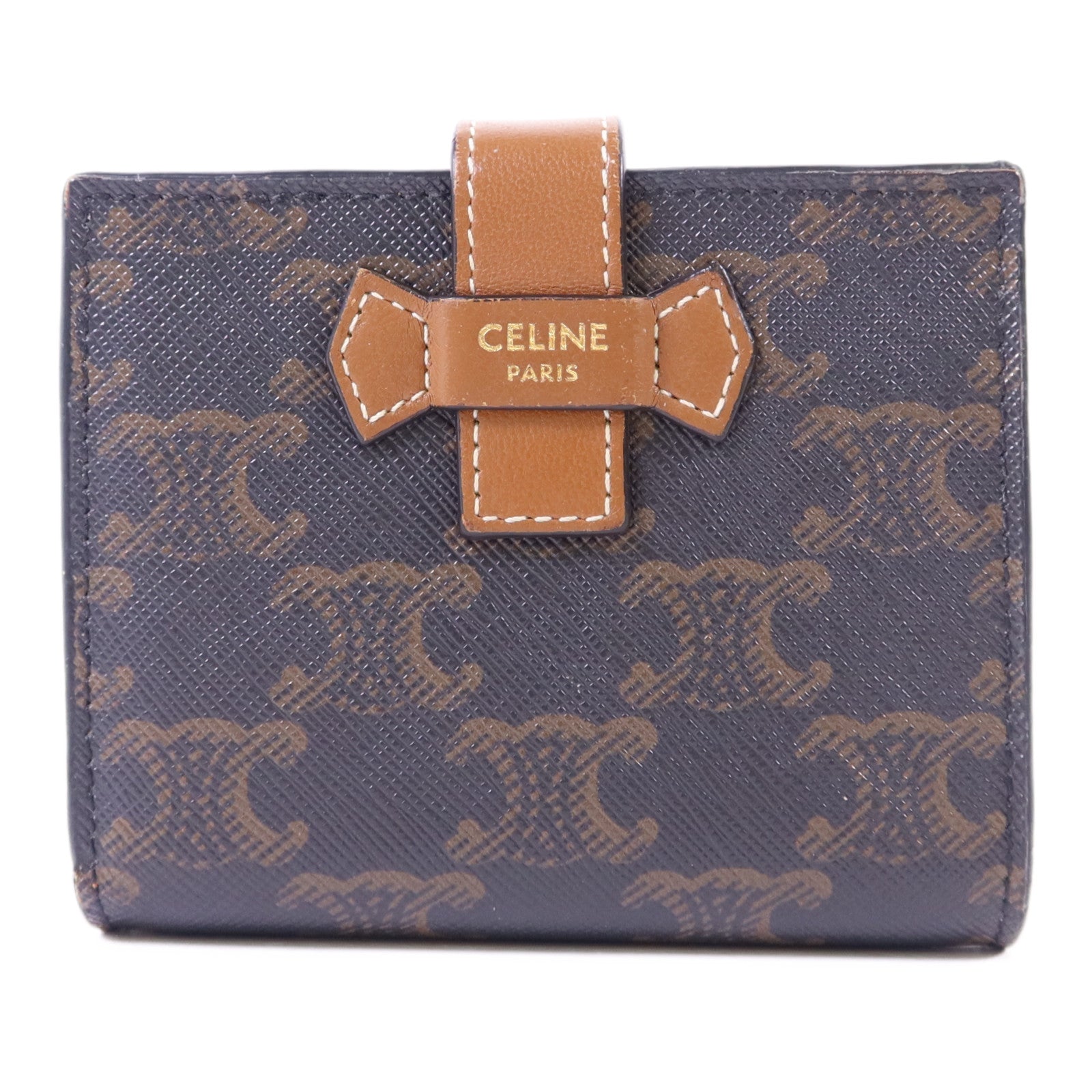 CELINE 塗層帆布/牛皮皮革Wallet金扣錢包