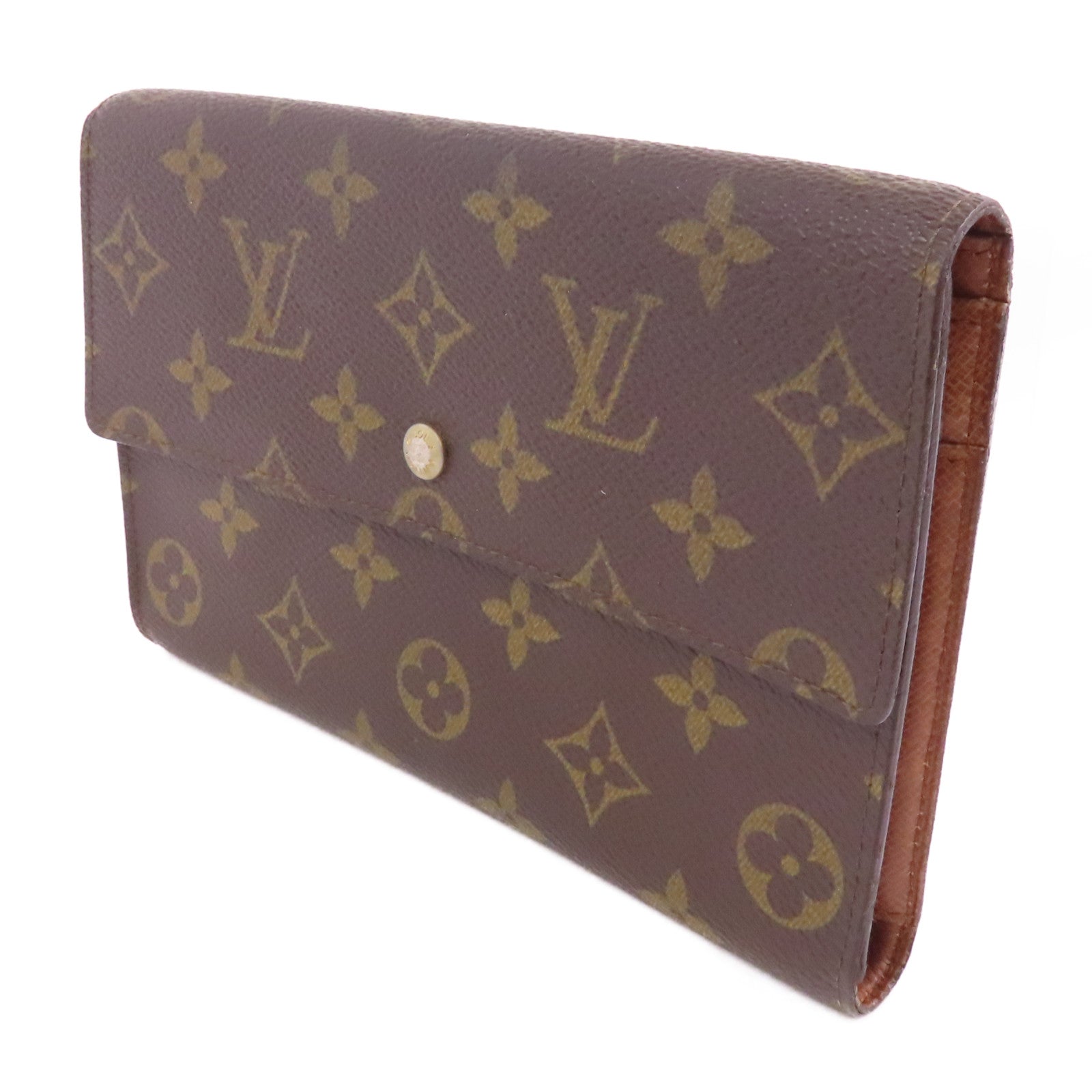 LOUIS VUITTON Monogram Pochette Passport金扣長錢包啡色