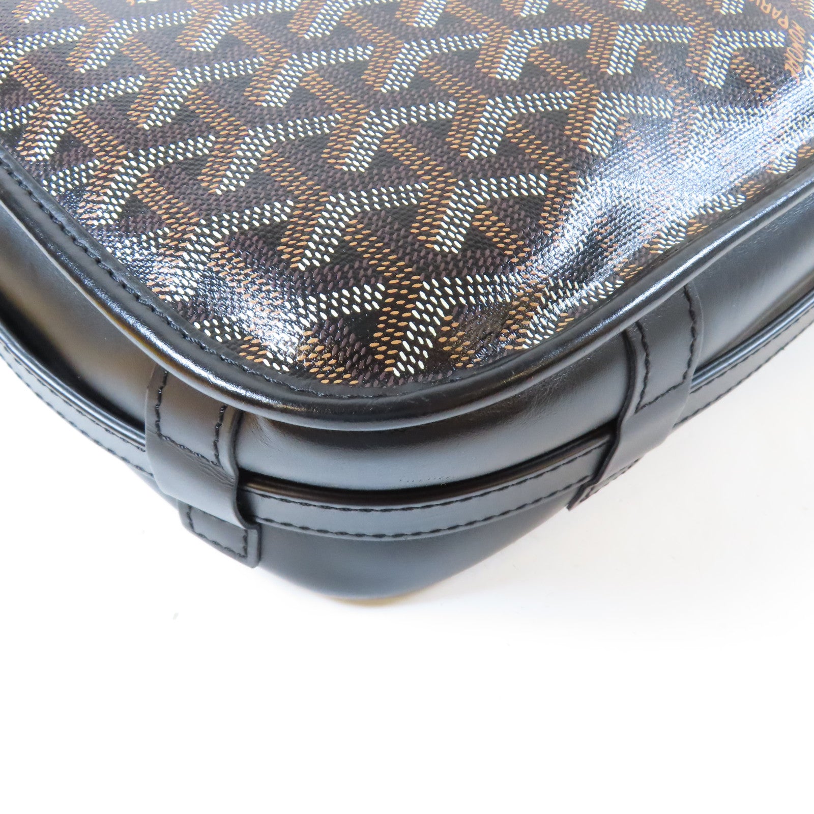 GOYARD 塗層帆布/皮革Belevedere MM銀扣肩背袋黑色/啡色