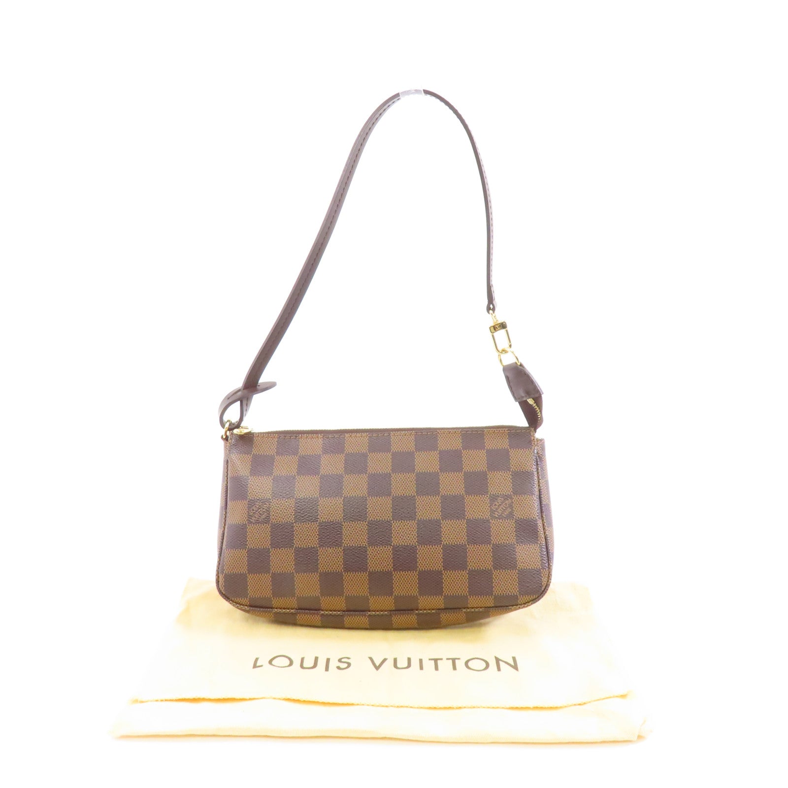 LOUIS VUITTON Damier Pochette Accessories金扣手挽袋啡色