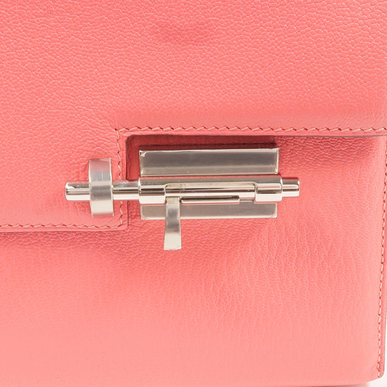 HERMES Chevre皮革Verrou Mini銀扣鏈帶肩背袋Rose Lipstick