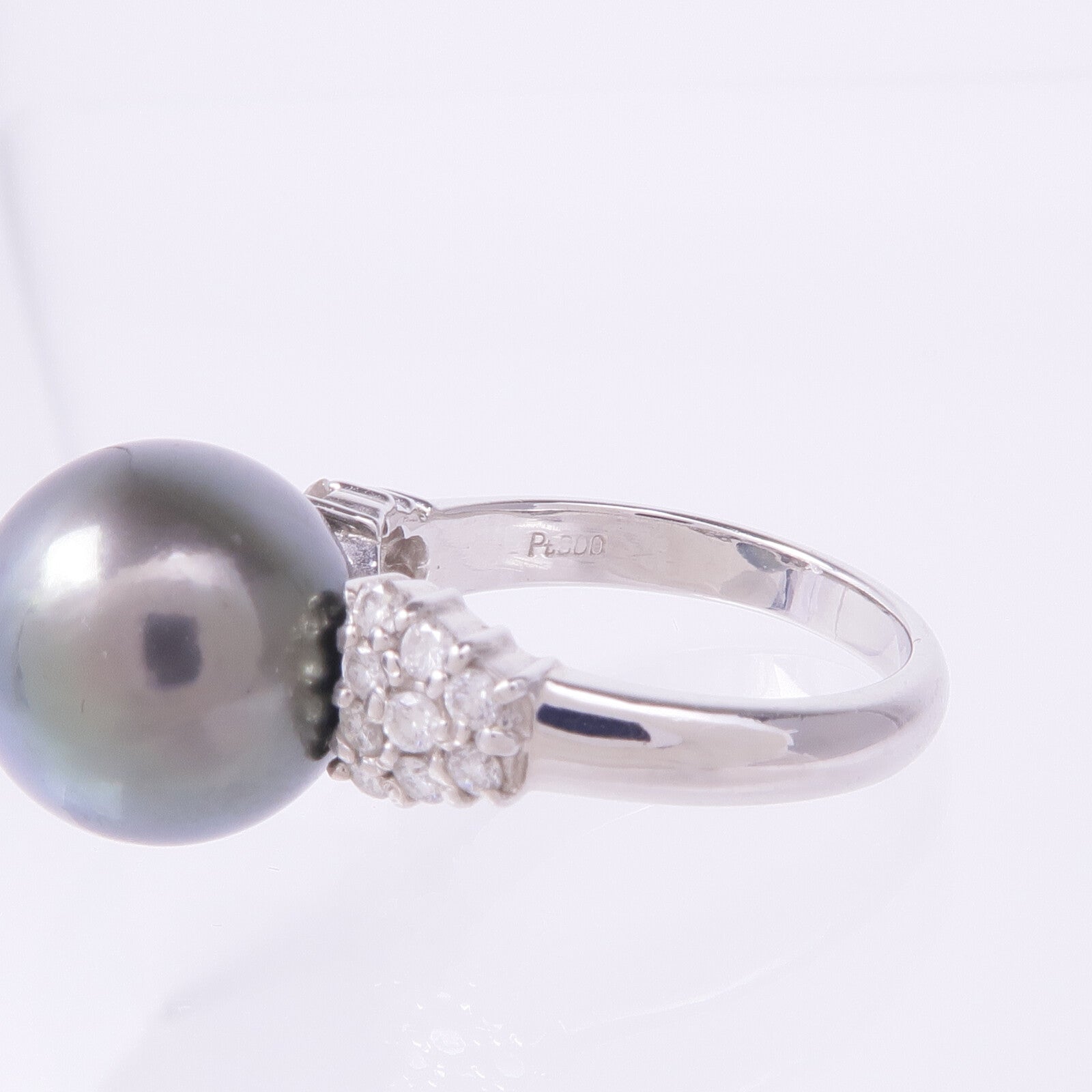 JEWELRY PT900鉑金Black Pearl Diamond Ring珍珠/鑽石戒指US#5.5