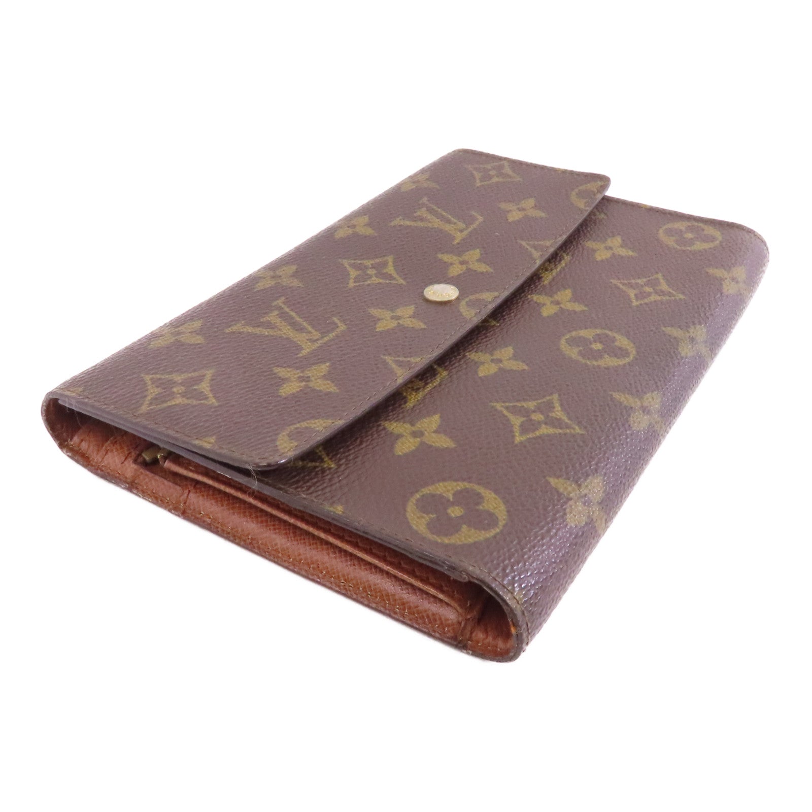 LOUIS VUITTON Monogram Pochette Passport金扣長錢包啡色