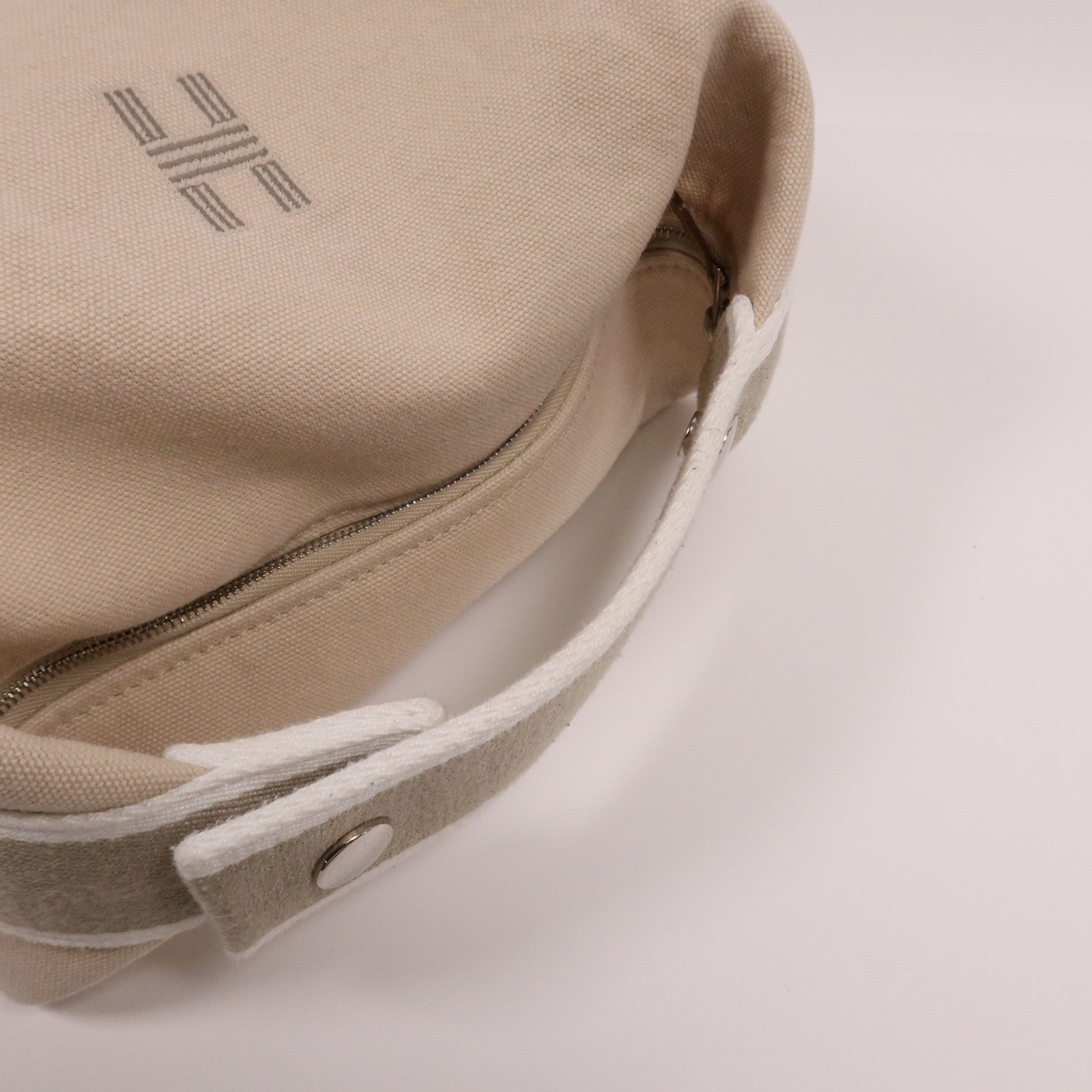 HERMES 帆布Bride A Brac PM銀扣手挽袋Beige