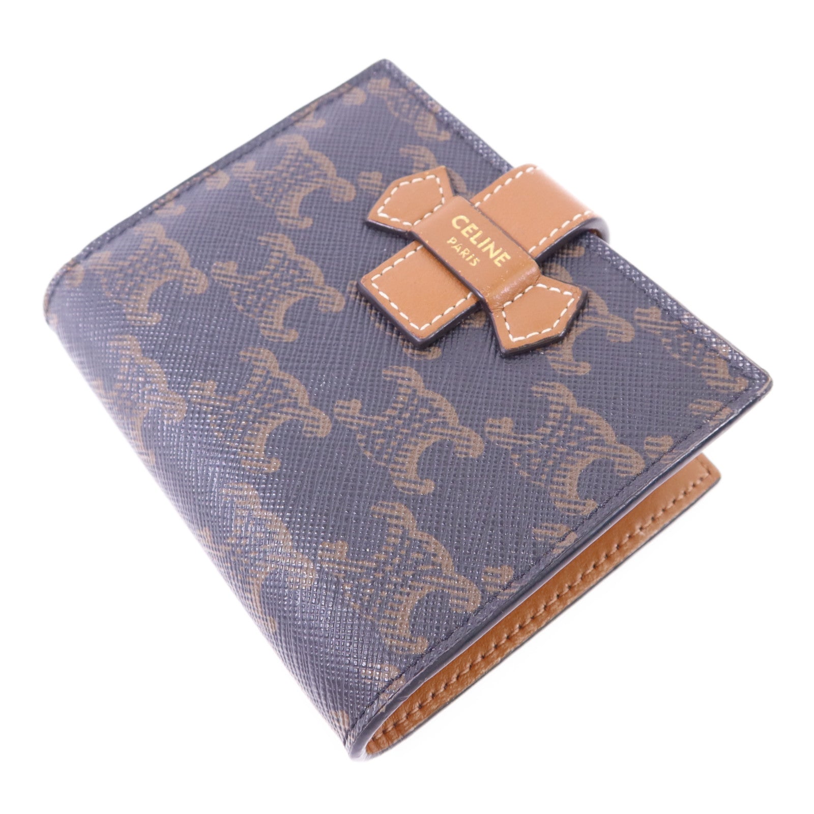 CELINE 塗層帆布/牛皮皮革Wallet金扣錢包