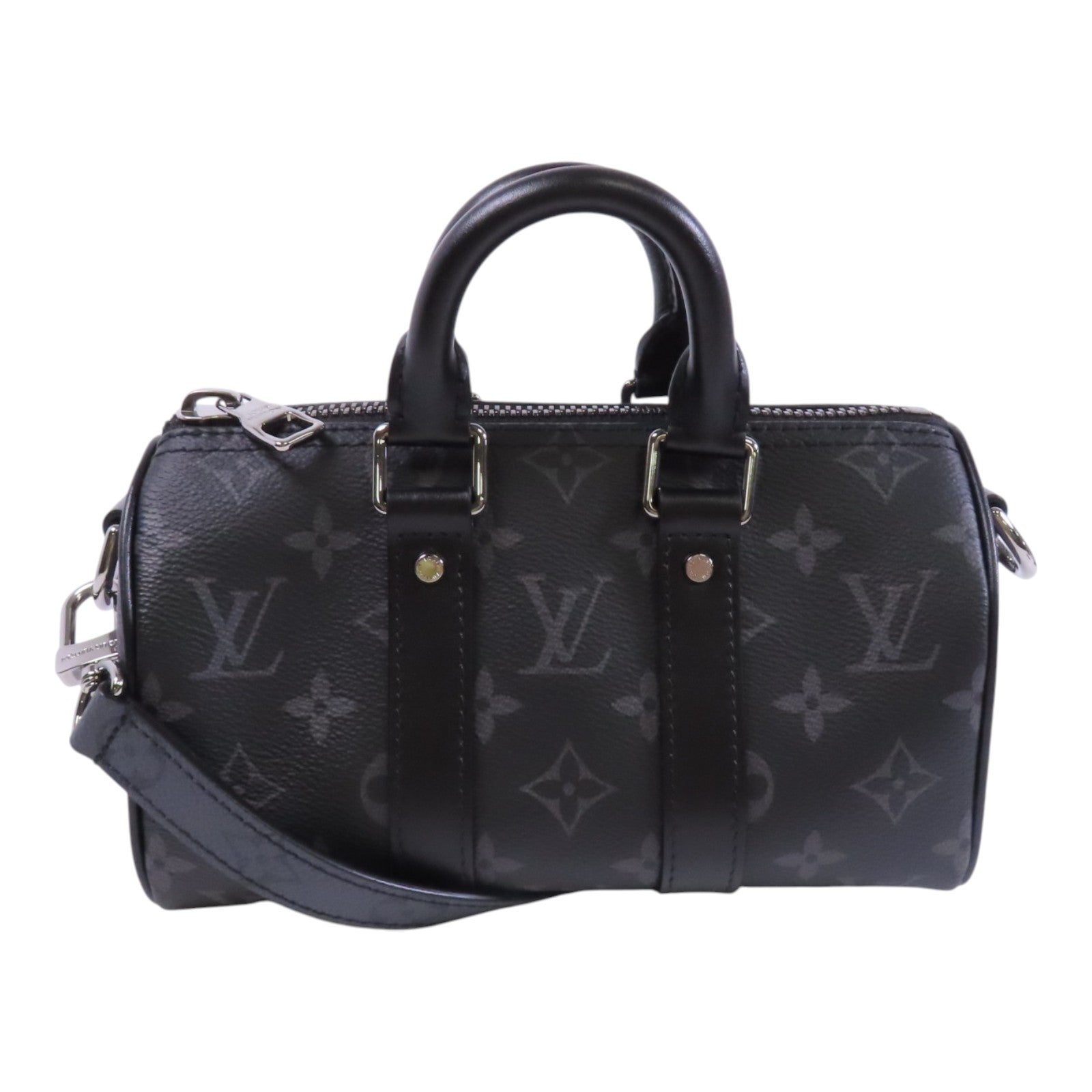 LOUIS VUITTON Monogram Eclipse Keepall XS銀扣手挽肩背兩用袋