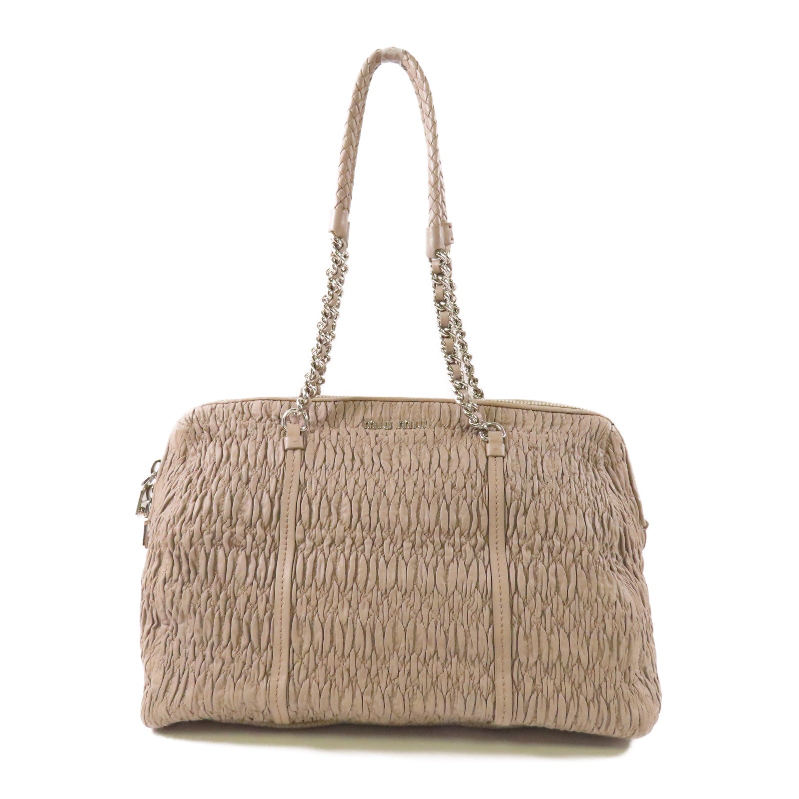 Miu Miu【激減優惠】 羊皮皮革Chain Shoulder銀扣鏈帶肩背袋