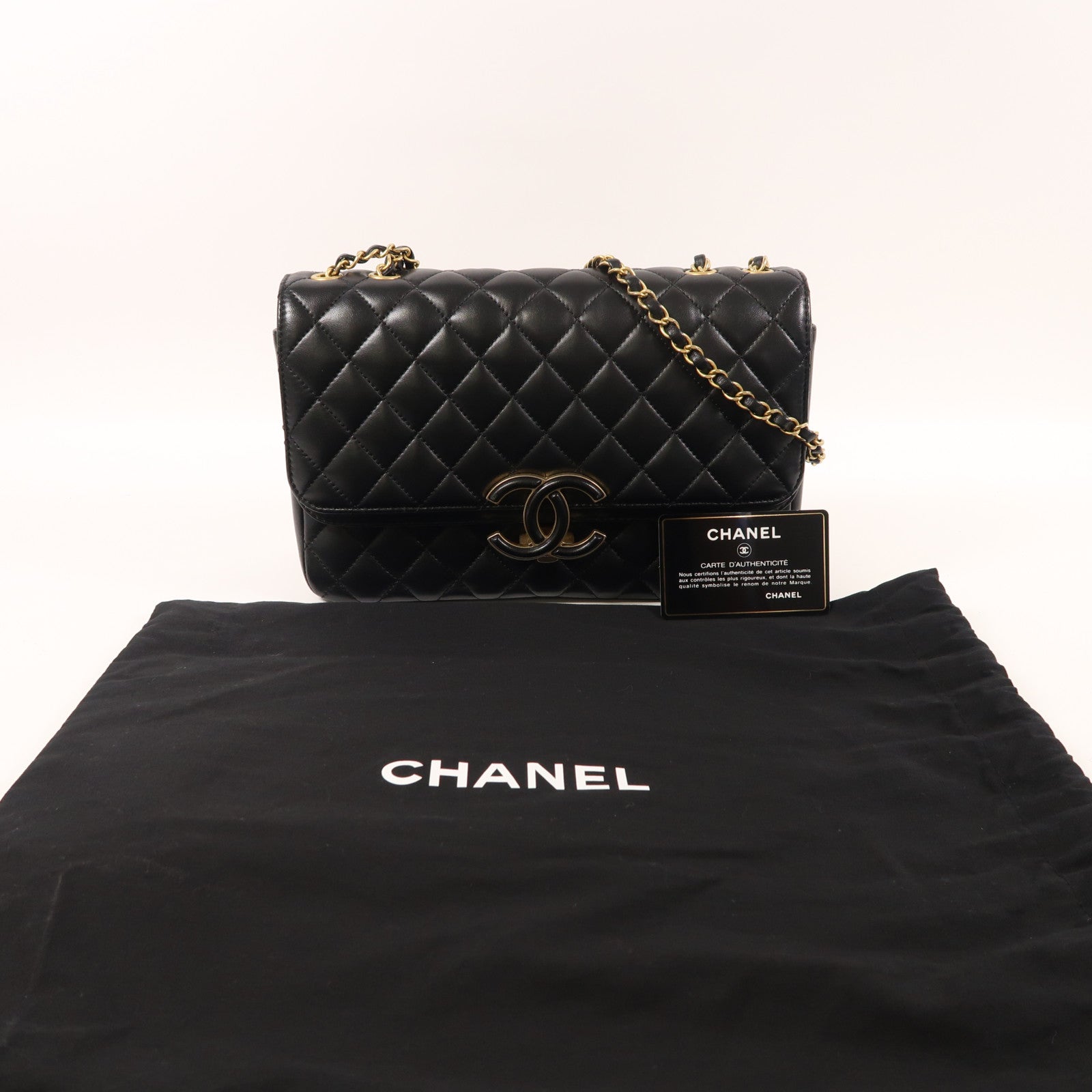 CHANEL 羊皮皮革Chain Shoulder金扣鏈帶肩背袋