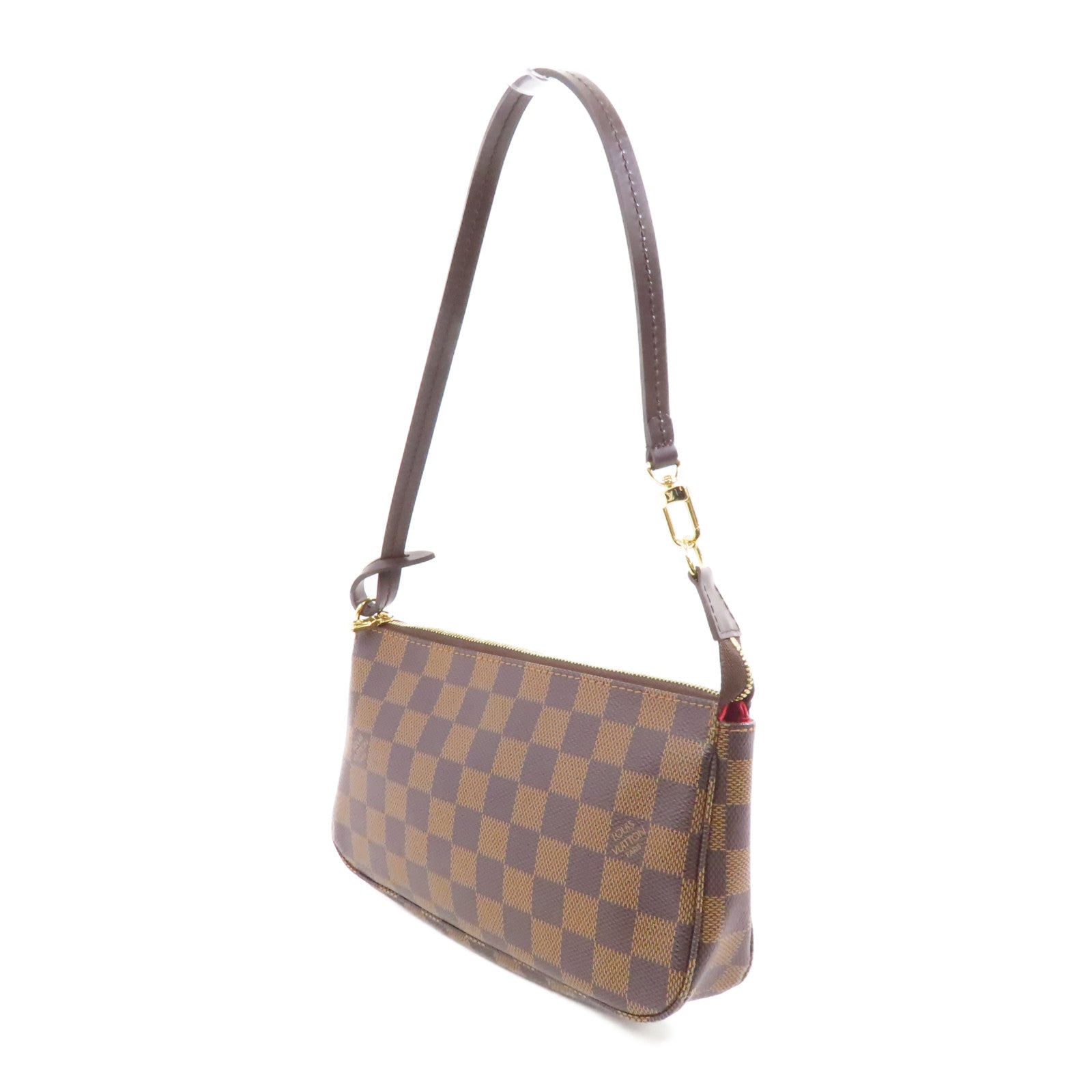 LOUIS VUITTON Damier Pochette Accessories金扣手挽袋啡色