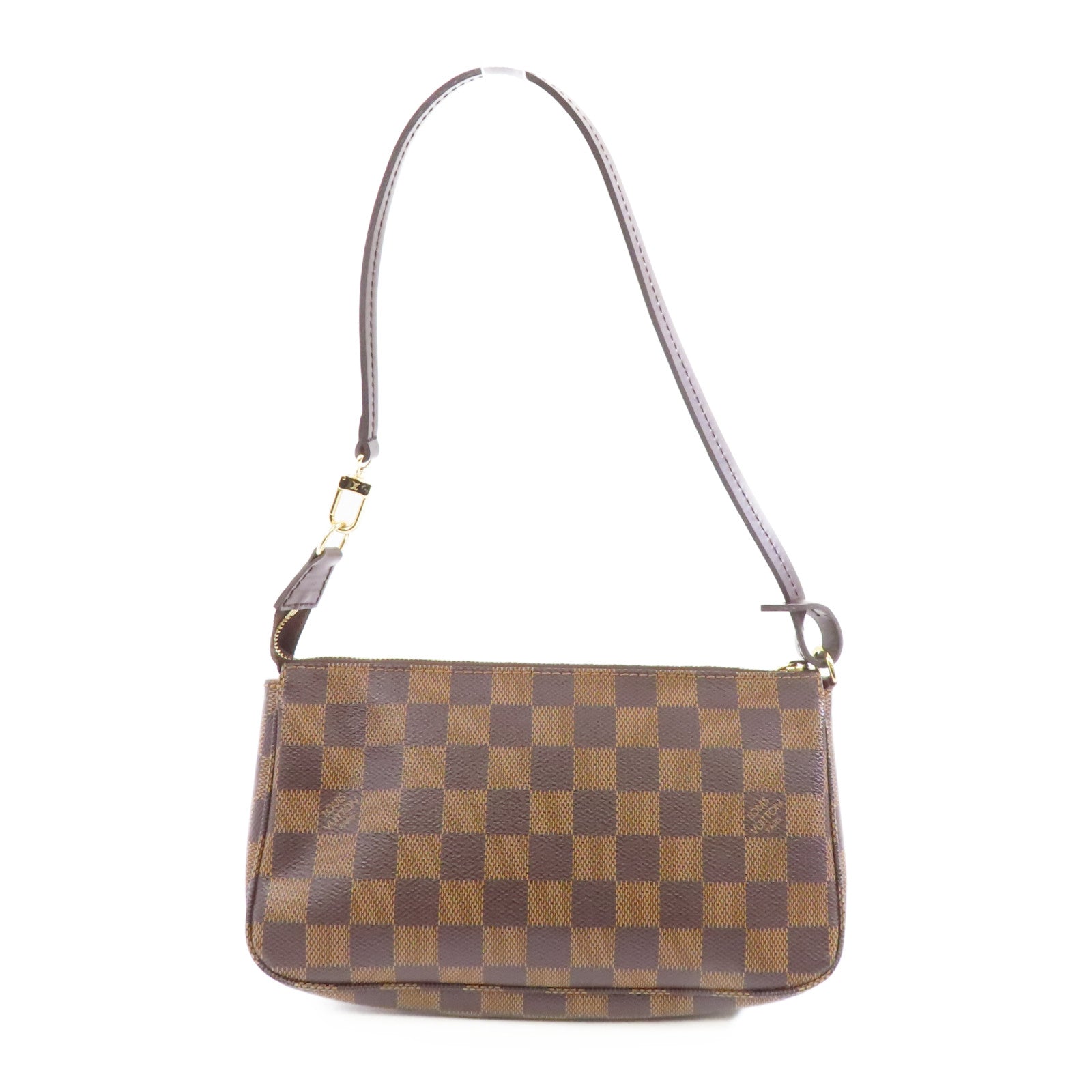 LOUIS VUITTON Damier Pochette Accessories金扣手挽袋啡色