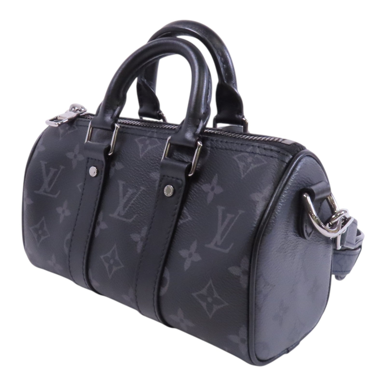 LOUIS VUITTON Monogram Eclipse Keepall XS銀扣手挽肩背兩用袋