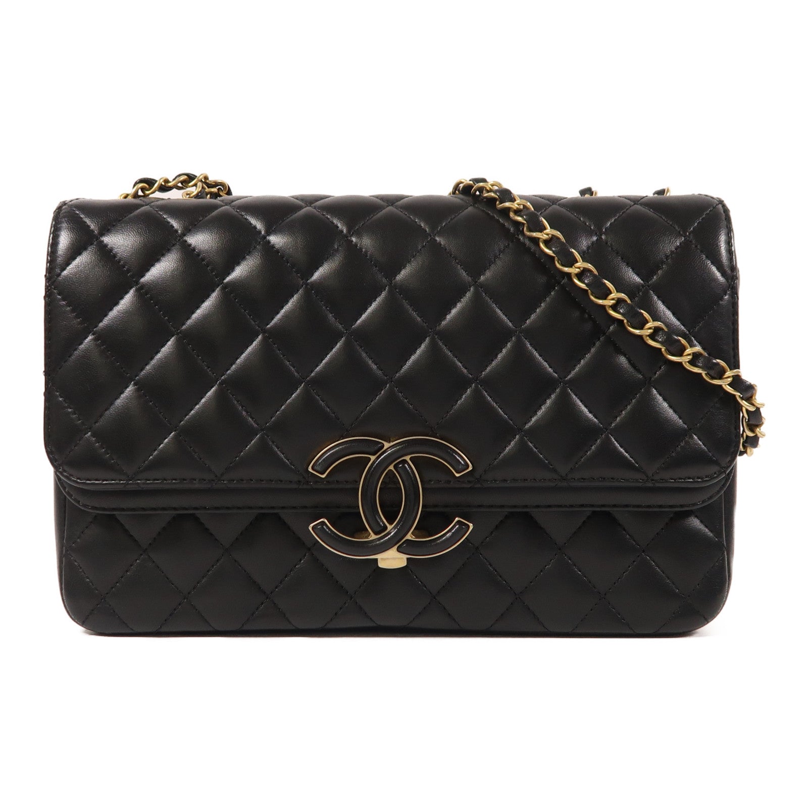 CHANEL 羊皮皮革Chain Shoulder金扣鏈帶肩背袋