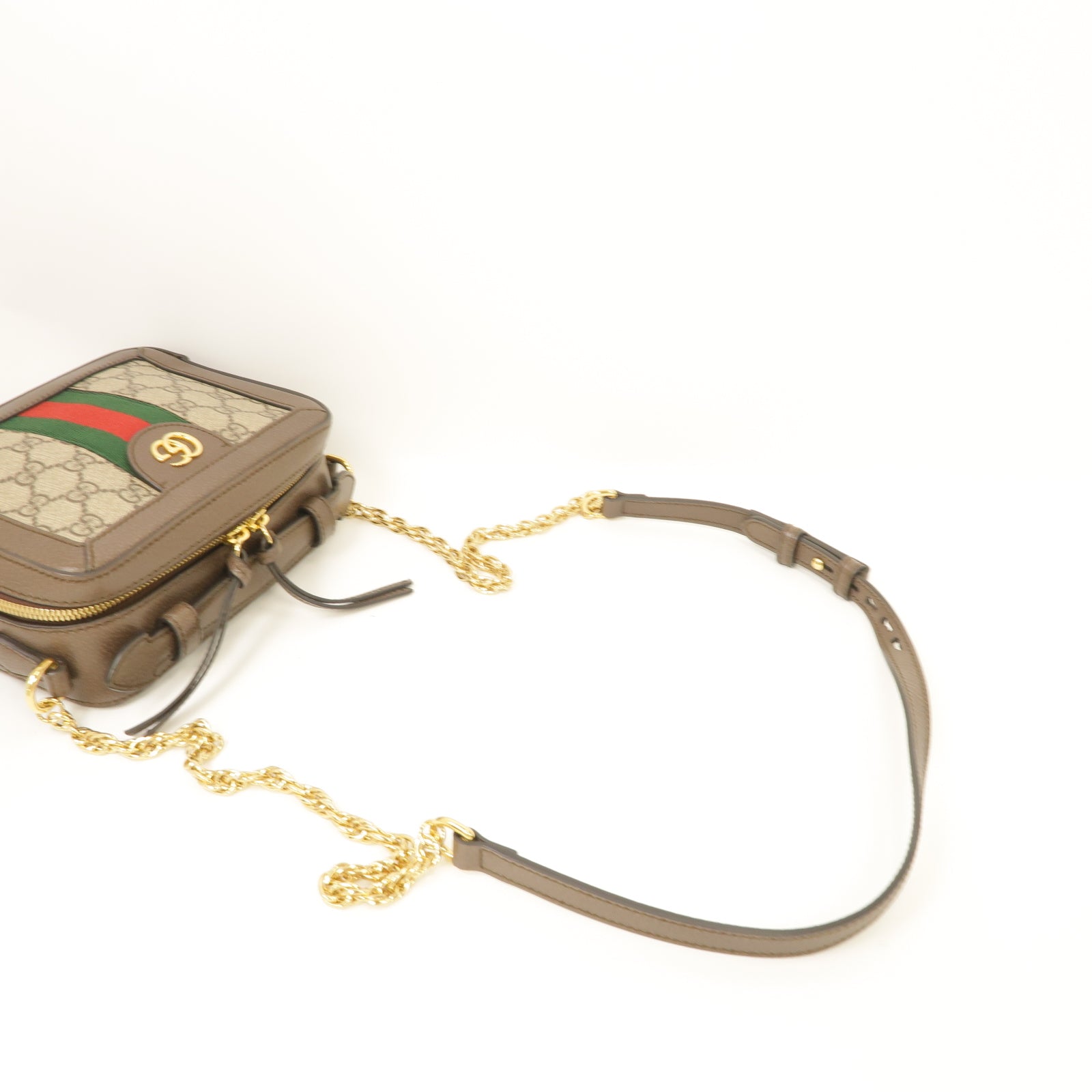 GUCCI 塗層帆布Ophidia GG Mini金扣肩背袋棕色