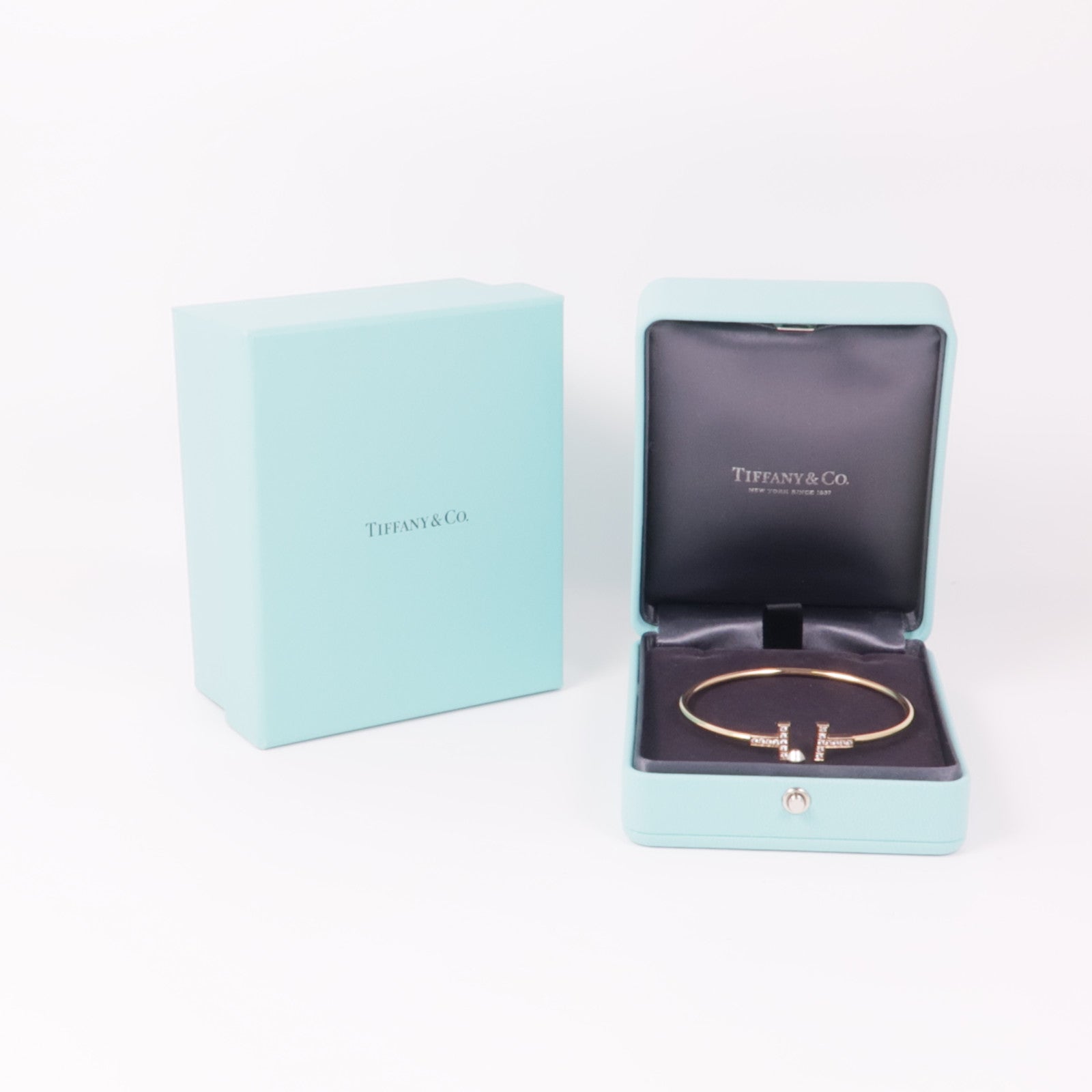 TIFFANY＆CO 18K玫瑰金Diamond T Wire Bracelet鑽石手鐲