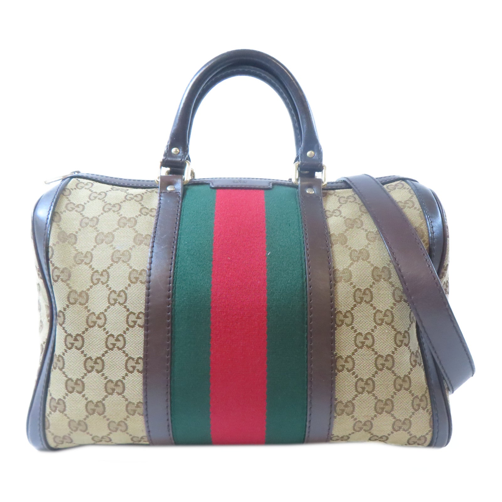 GUCCI 帆布Crossbody Bag金扣手挽肩背兩用袋啡色