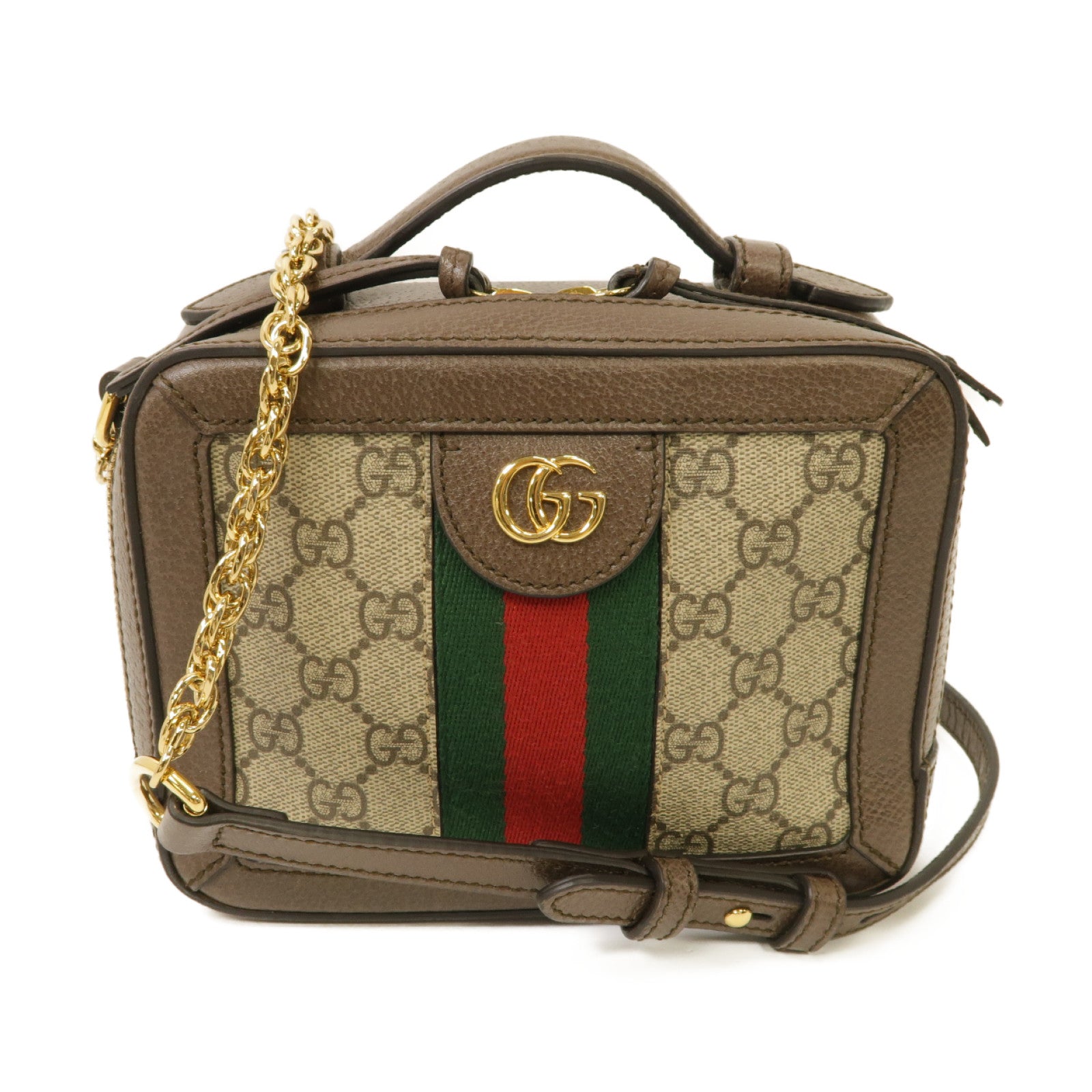 GUCCI 塗層帆布Ophidia GG Mini金扣肩背袋棕色