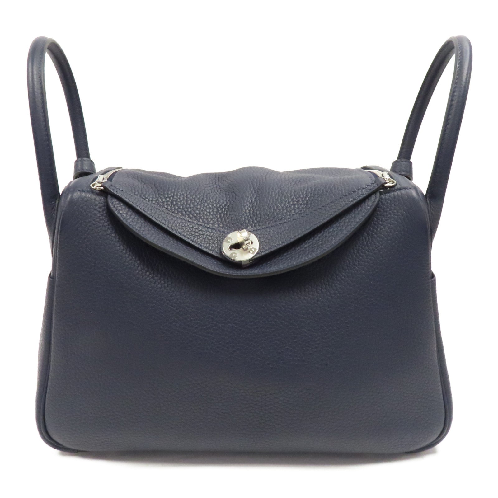 HERMES Clemence皮革Lindy 30銀扣手挽肩背兩用袋Bleu Nuit/深藍色