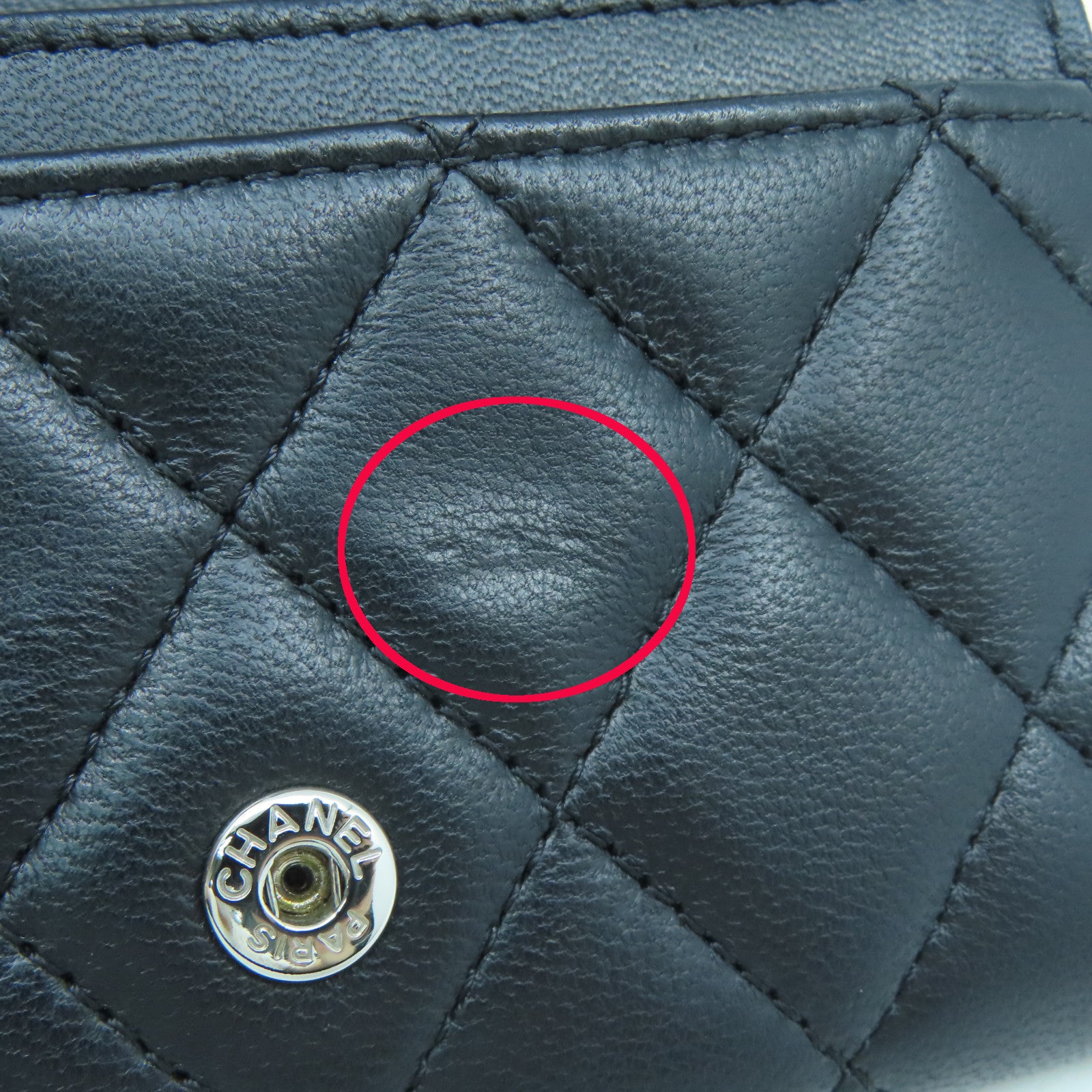 CHANEL 菱格羊皮皮革Card Case銀扣卡片套黑色