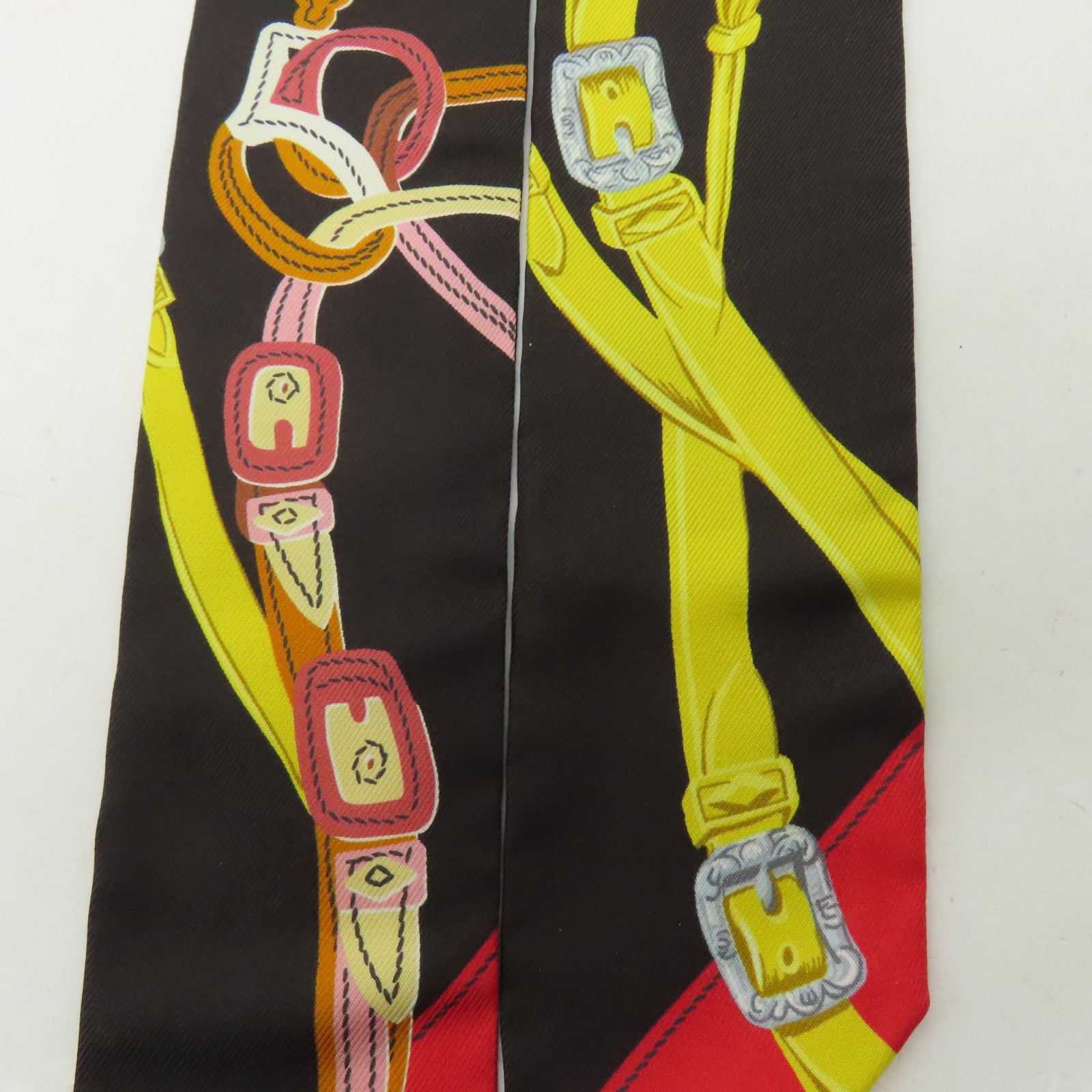 HERMES 【激減優惠】絲質Twilly絲巾黑色/黃色/紅色