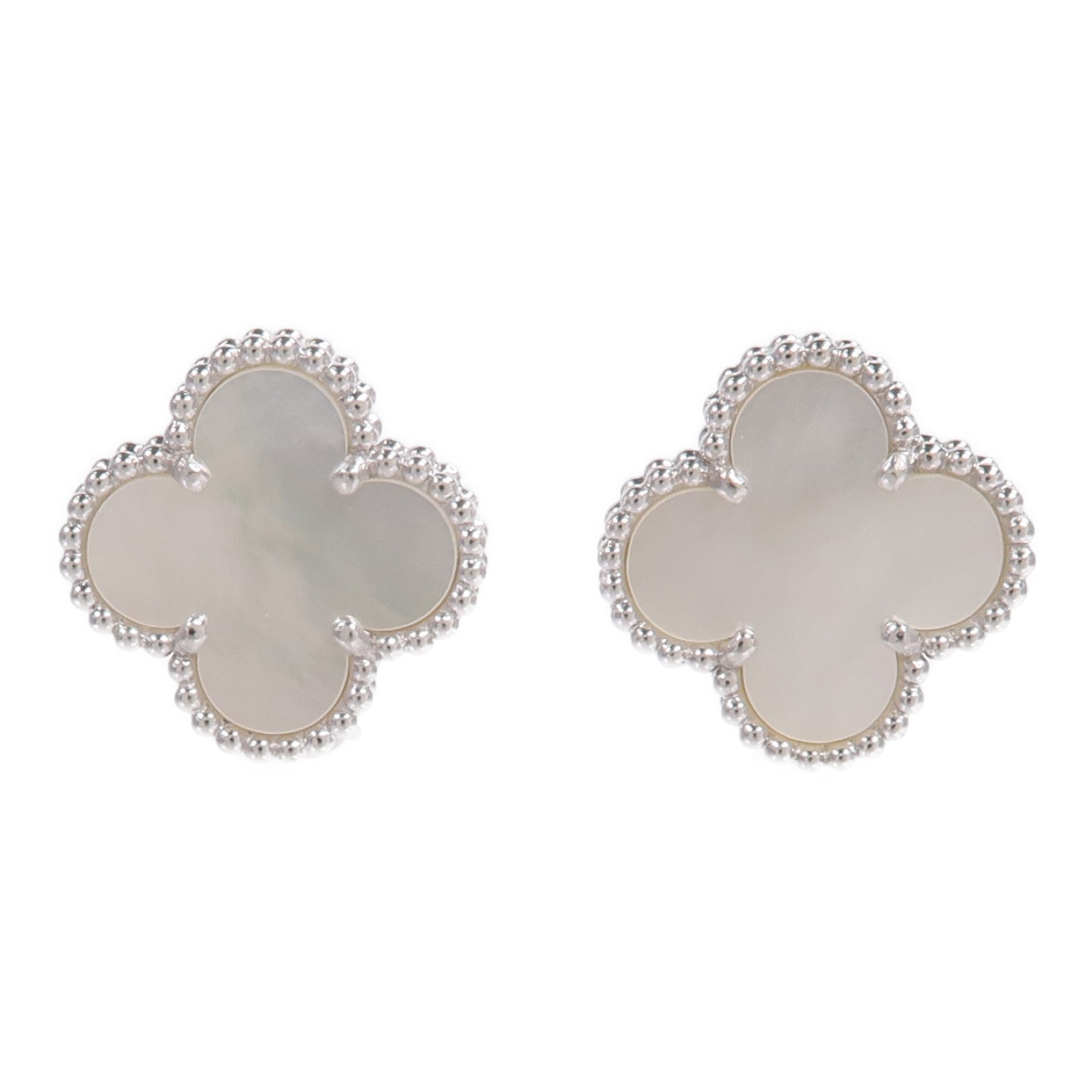 Van Cleef & Arpels 18K白金Vintage Alhambra Earrings珍珠母貝耳環