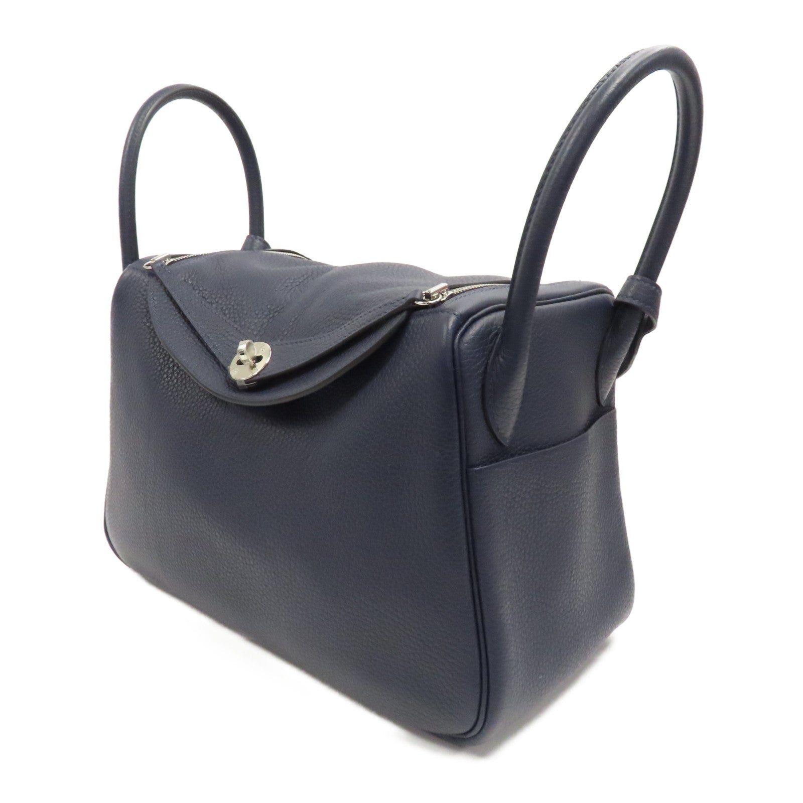 HERMES Clemence皮革Lindy 30銀扣手挽肩背兩用袋Bleu Nuit/深藍色