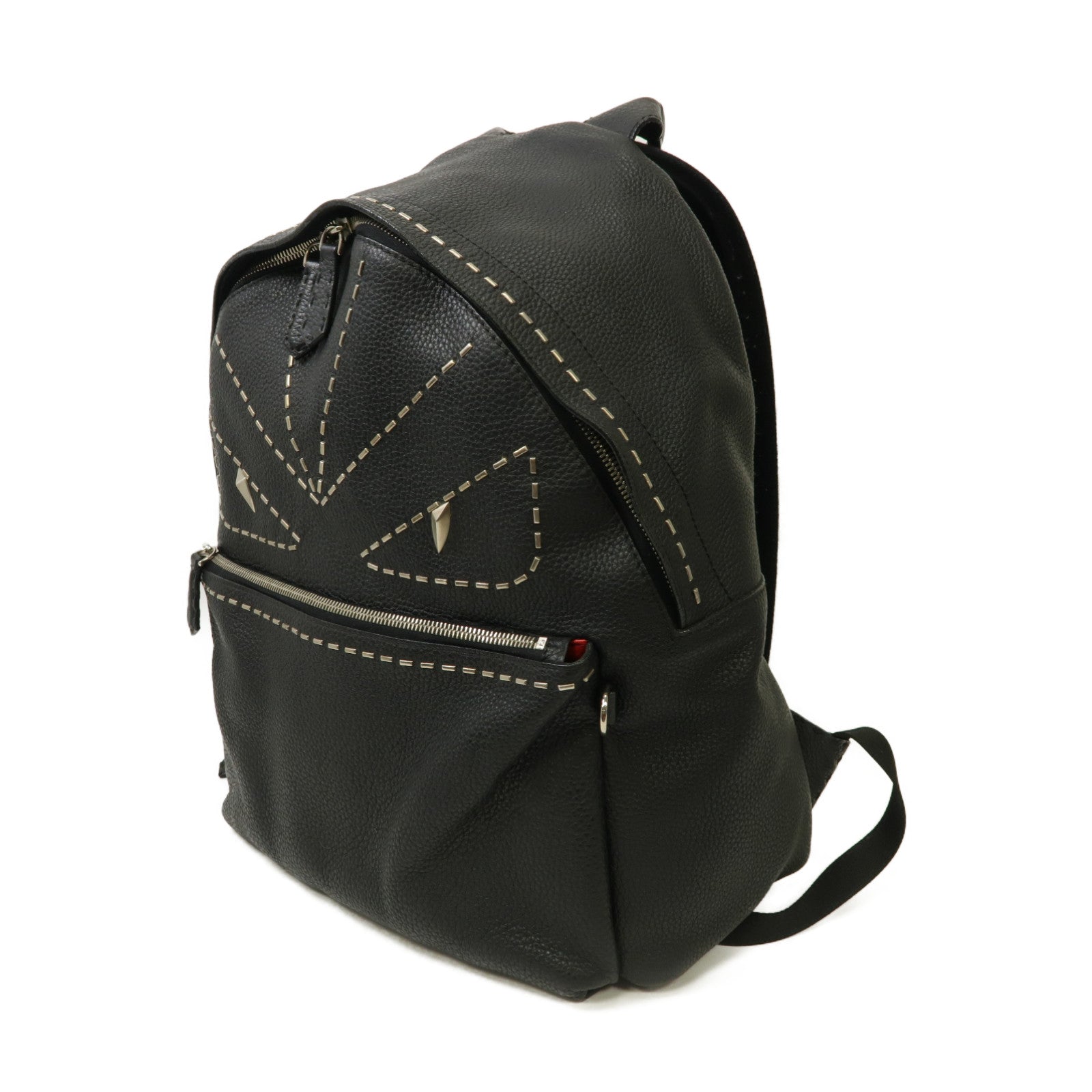 FENDI 牛皮皮革Backpack銀扣背包黑色