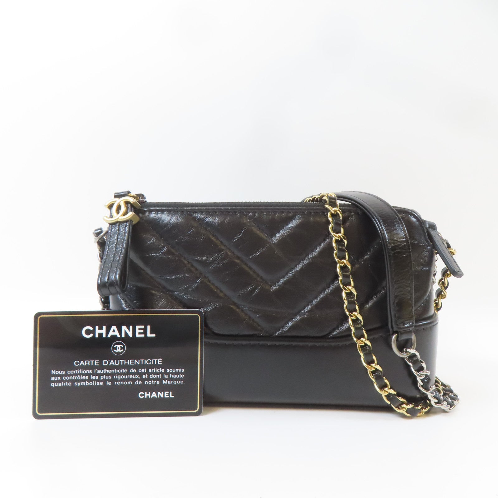 CHANEL 牛皮皮革Gabrielle Wallet On Chain金扣/銀扣鏈帶肩背袋黑色
