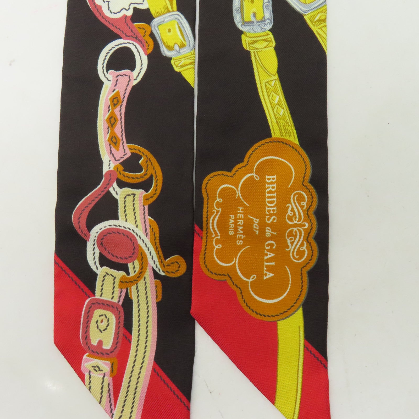 HERMES 【激減優惠】絲質Twilly絲巾黑色/黃色/紅色