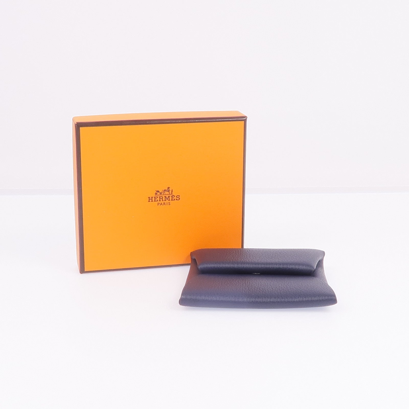 HERMES Evercolor皮革Bastia Change Purse銀扣零錢包Bleu Nuit