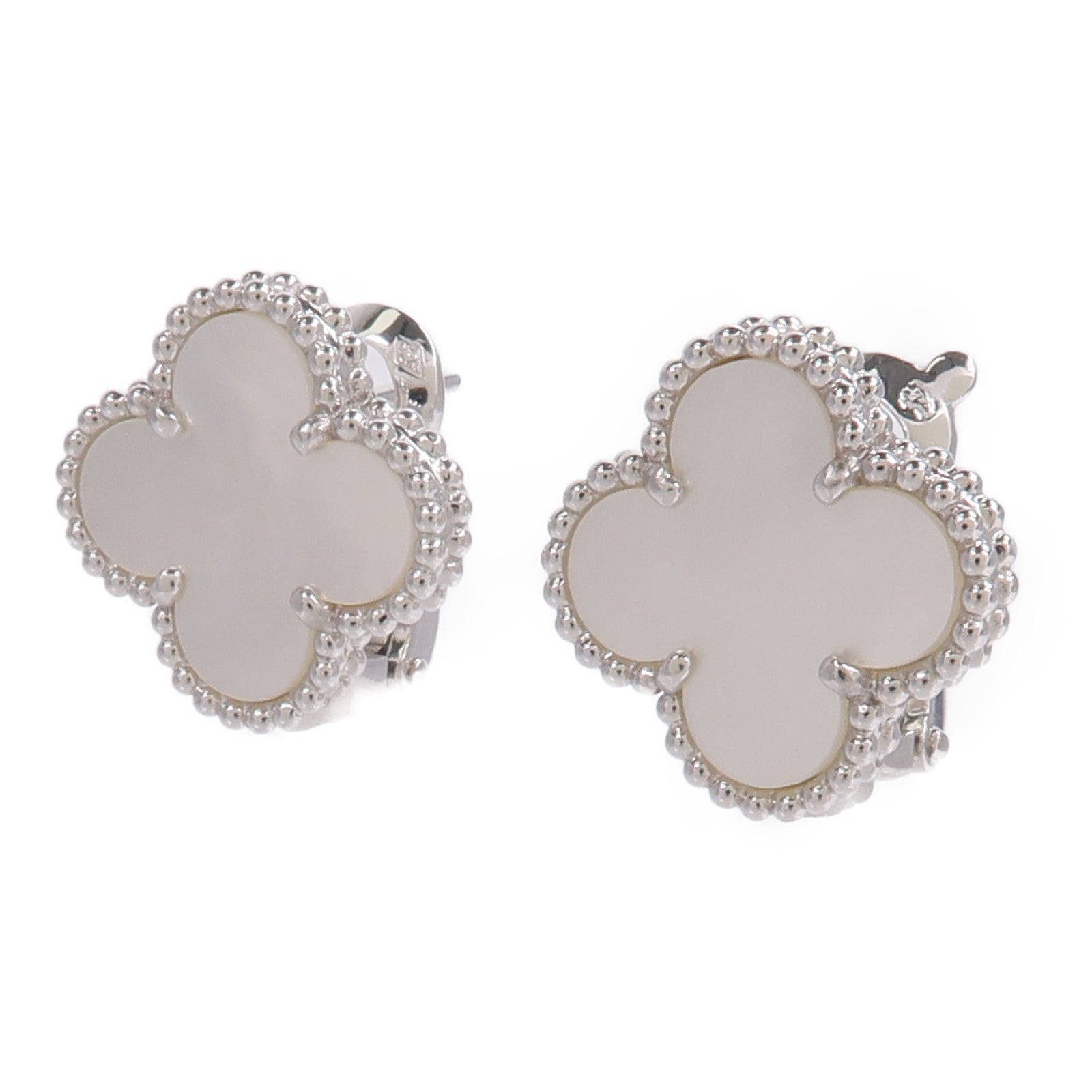 Van Cleef & Arpels 18K白金Vintage Alhambra Earrings珍珠母貝耳環