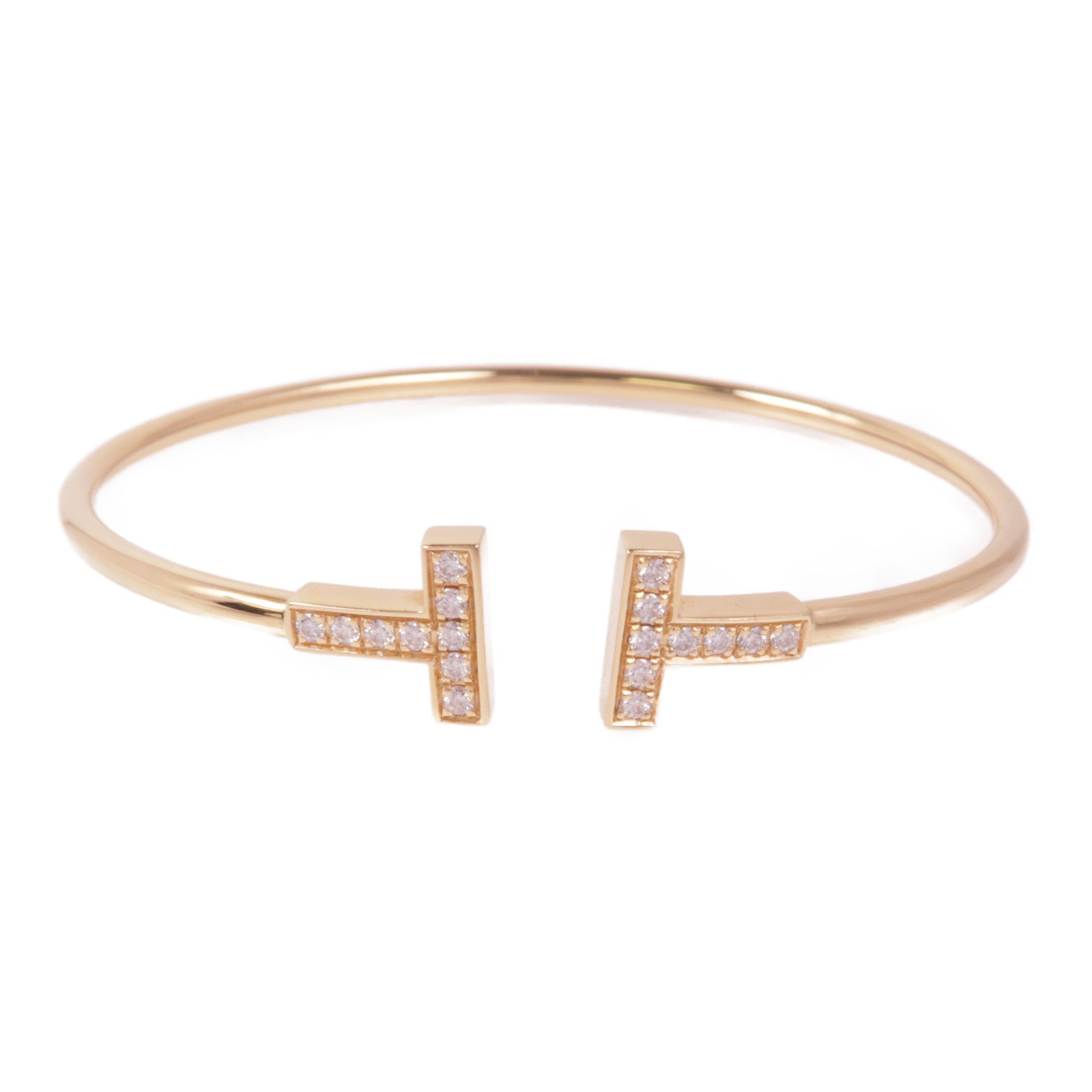 TIFFANY＆CO 18K玫瑰金Diamond T Wire Bracelet鑽石手鐲